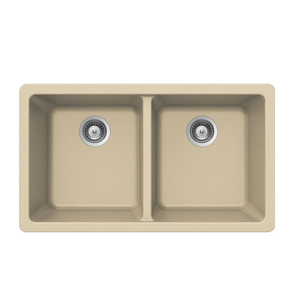 Houzer 33" Granite Undermount 50/50 Double Bowl Kitchen Sink, Biscuit, M-200U SAND