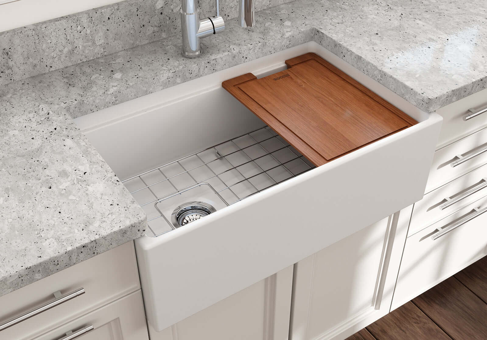 Alternate Image for BOCCHI Contempo 30" Fireclay Workstation Farmhouse Sink with Accessories, Matte White, 1344-002-0120