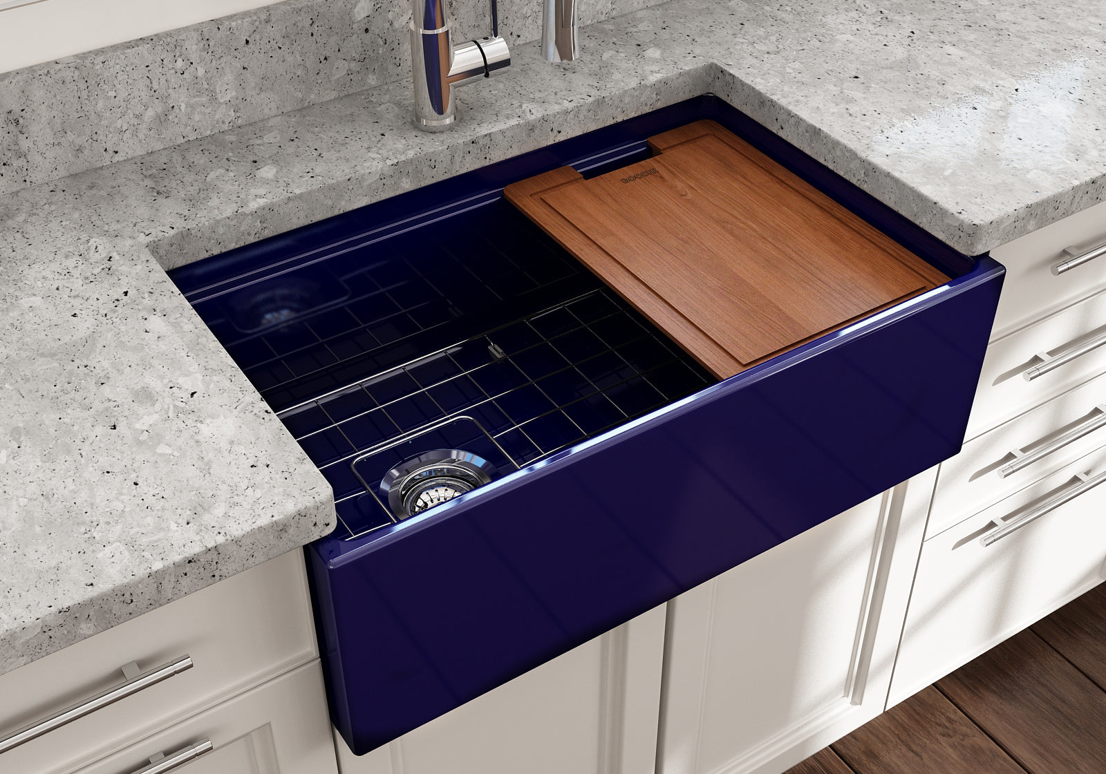 Alternate Image for BOCCHI Contempo 30" Fireclay Workstation Farmhouse Sink with Accessories, Sapphire Blue, 1344-010-0120