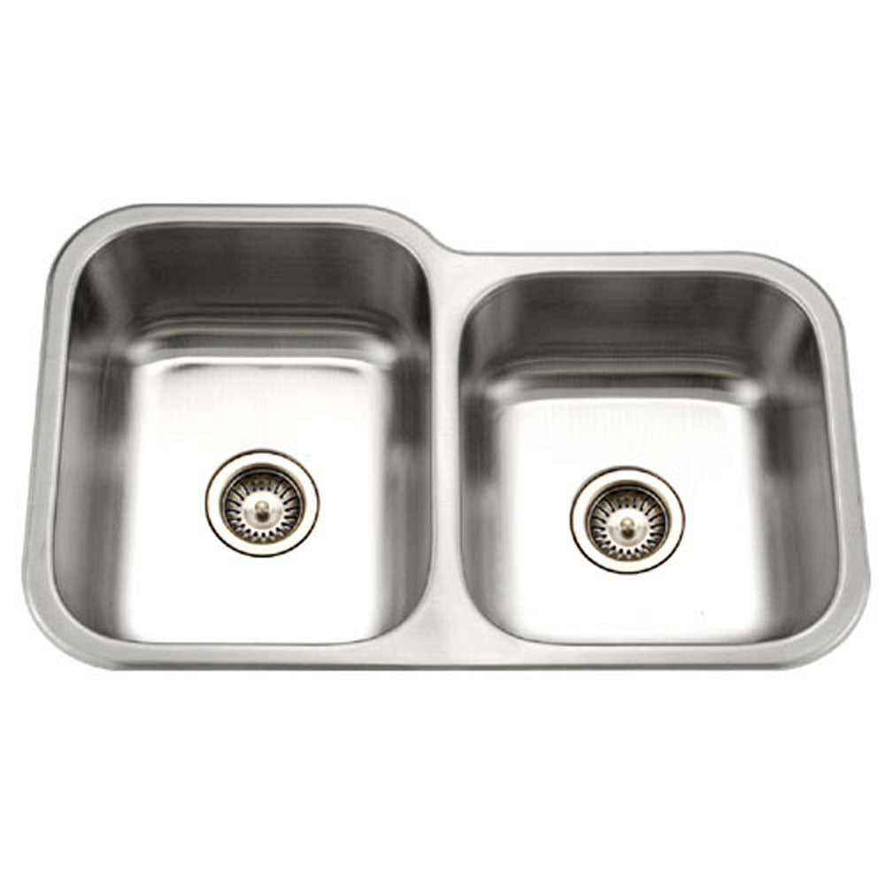 Houzer 32" Stainless Steel Undermount 60/40 Double Bowl Kitchen Sink, MEC-3220SR-1