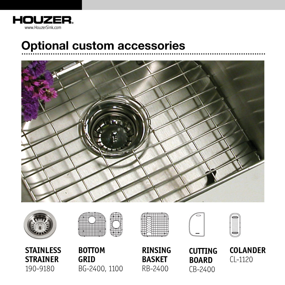 Houzer 32" Stainless Steel Undermount 80/20 Double Bowl Kitchen Sink, MG-3209SL-1 - The Sink Boutique