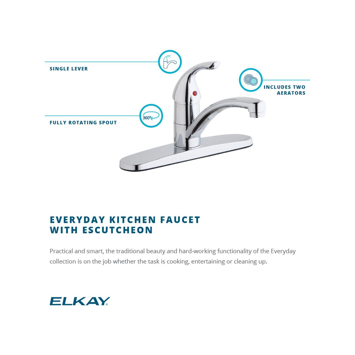 Elkay LK1000CR Everyday Three Hole Deck Mount Kitchen Faucet with Lever Handle and Escutcheon Chrome - The Sink Boutique