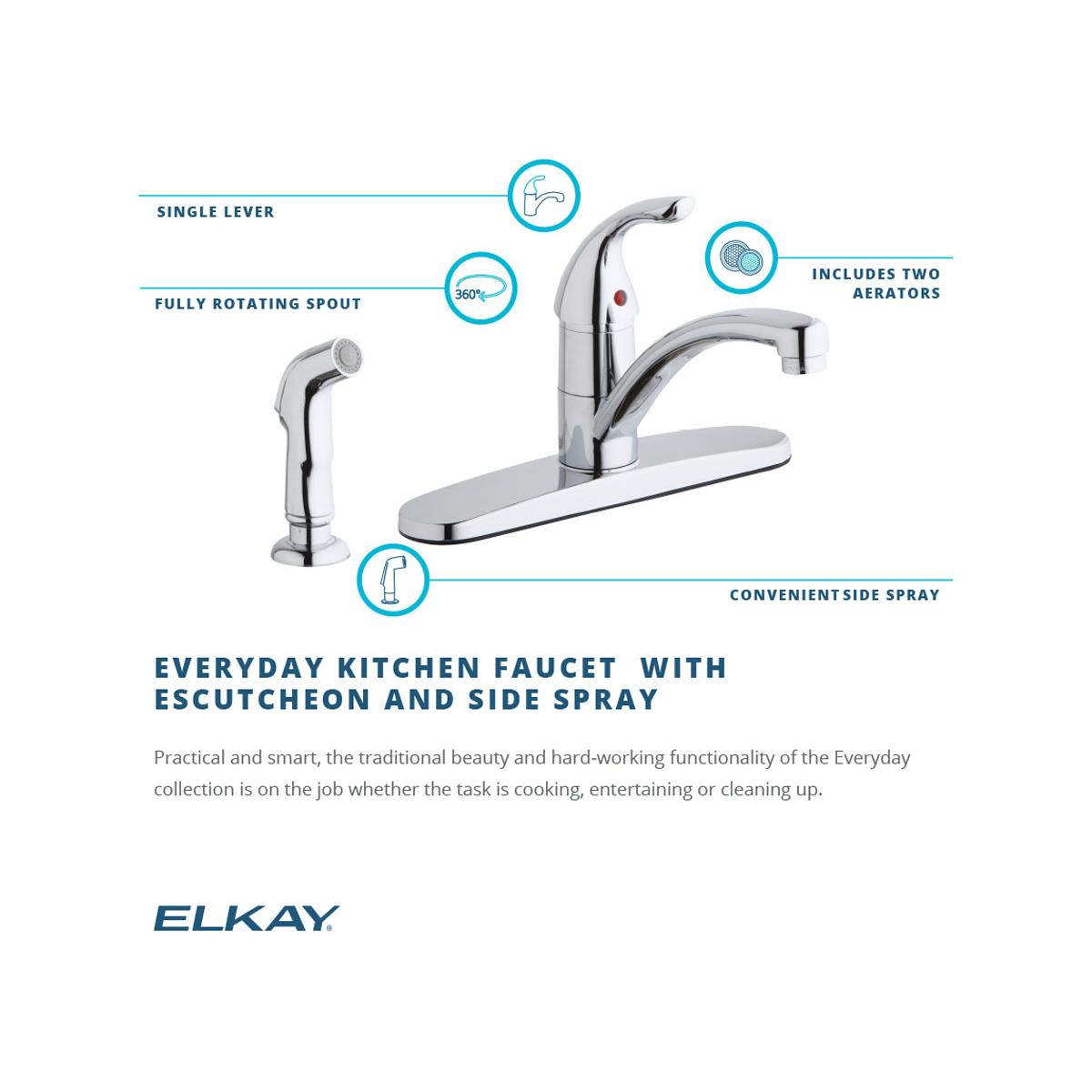 Elkay LK1001CR Everyday Four Hole Deck Mount Kitchen Faucet with Lever Handle and Side Spray and Escutcheon Chrome - The Sink Boutique