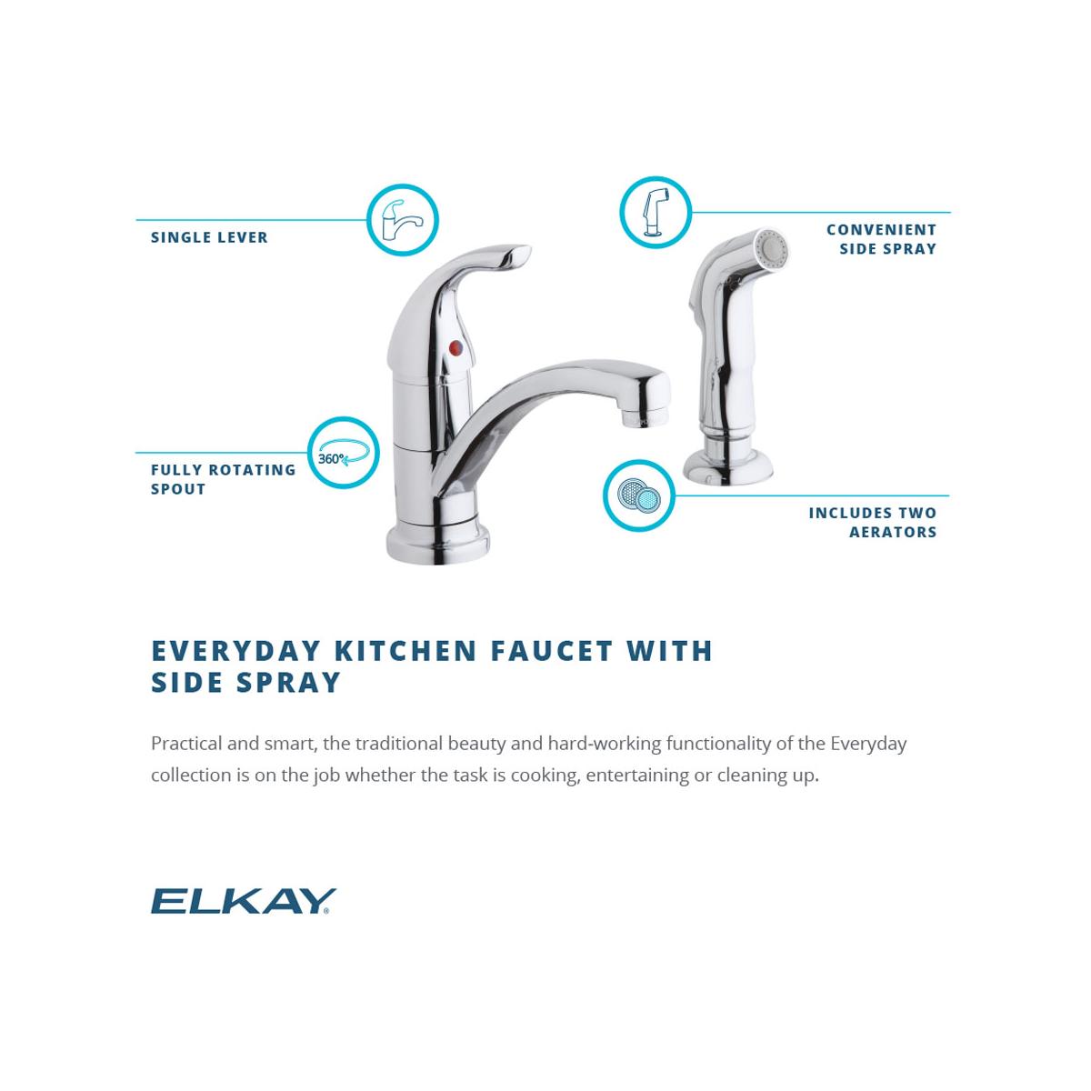 Alternate Image for Elkay LK1501CR Everyday Two Hole Deck Mount Kitchen Faucet with Lever Handle and Side Spray Chrome
