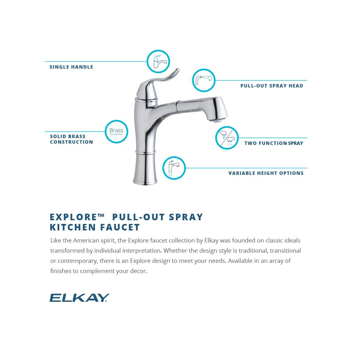 Alternate Image for Elkay LKEC1041NK Explore Single Hole Kitchen Faucet with Pull-out Spray Lever Handle with Hi and Mid-rise Base Options Brushed Nickel