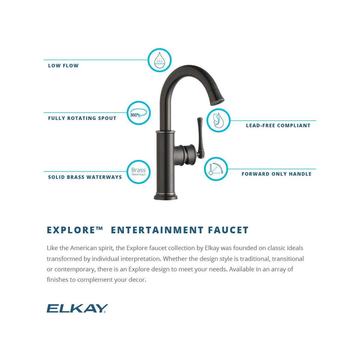 Alternate Image for Elkay LKEC2012LS Explore Single Hole Bar Faucet with Forward Only Lever Handle Lustrous Steel