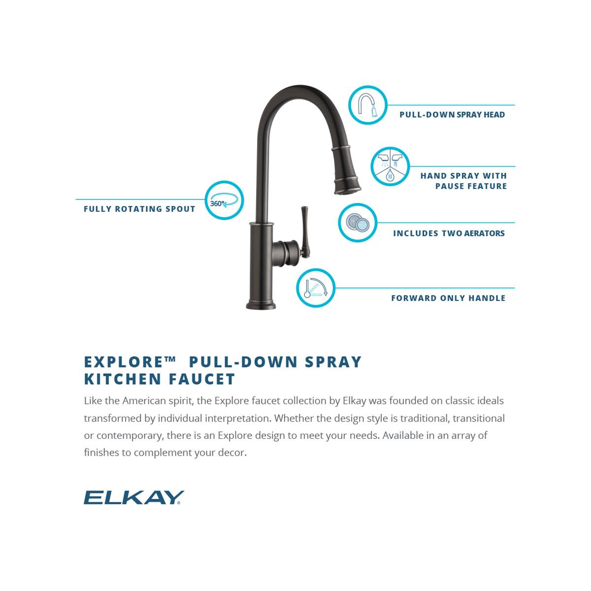 Alternate Image for Elkay LKEC2031LS Explore Single Hole Kitchen Faucet with Pull-down Spray and Forward Only Lever Handle Lustrous Steel