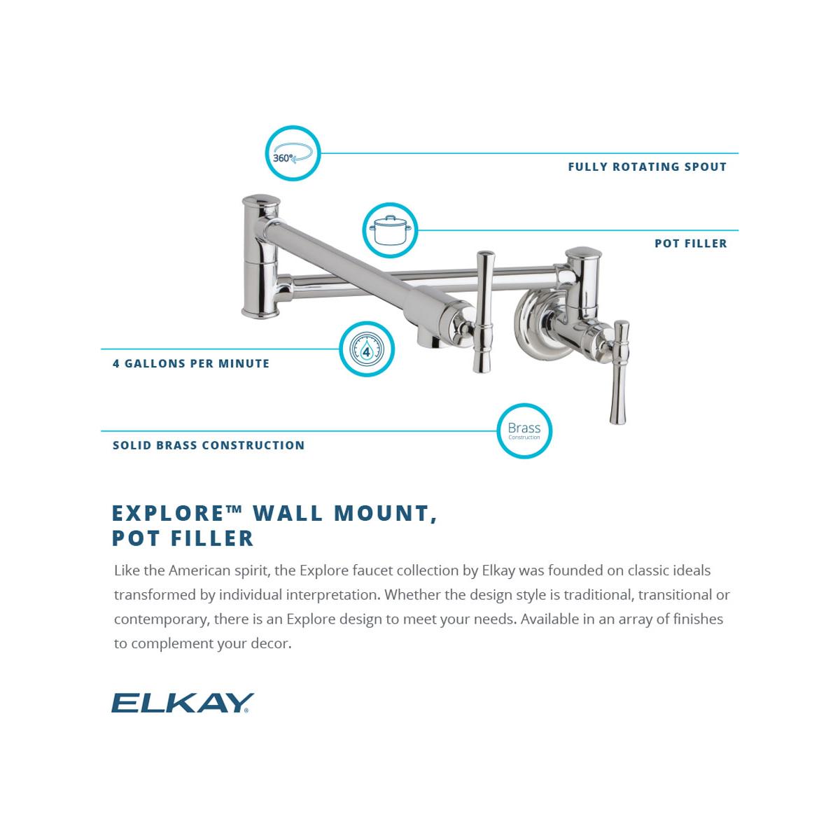 Alternate Image for Elkay LKEC2091RB Explore Wall Mount Single Hole Pot Filler Kitchen Faucet with Lever Handles Oil Rubbed Bronze