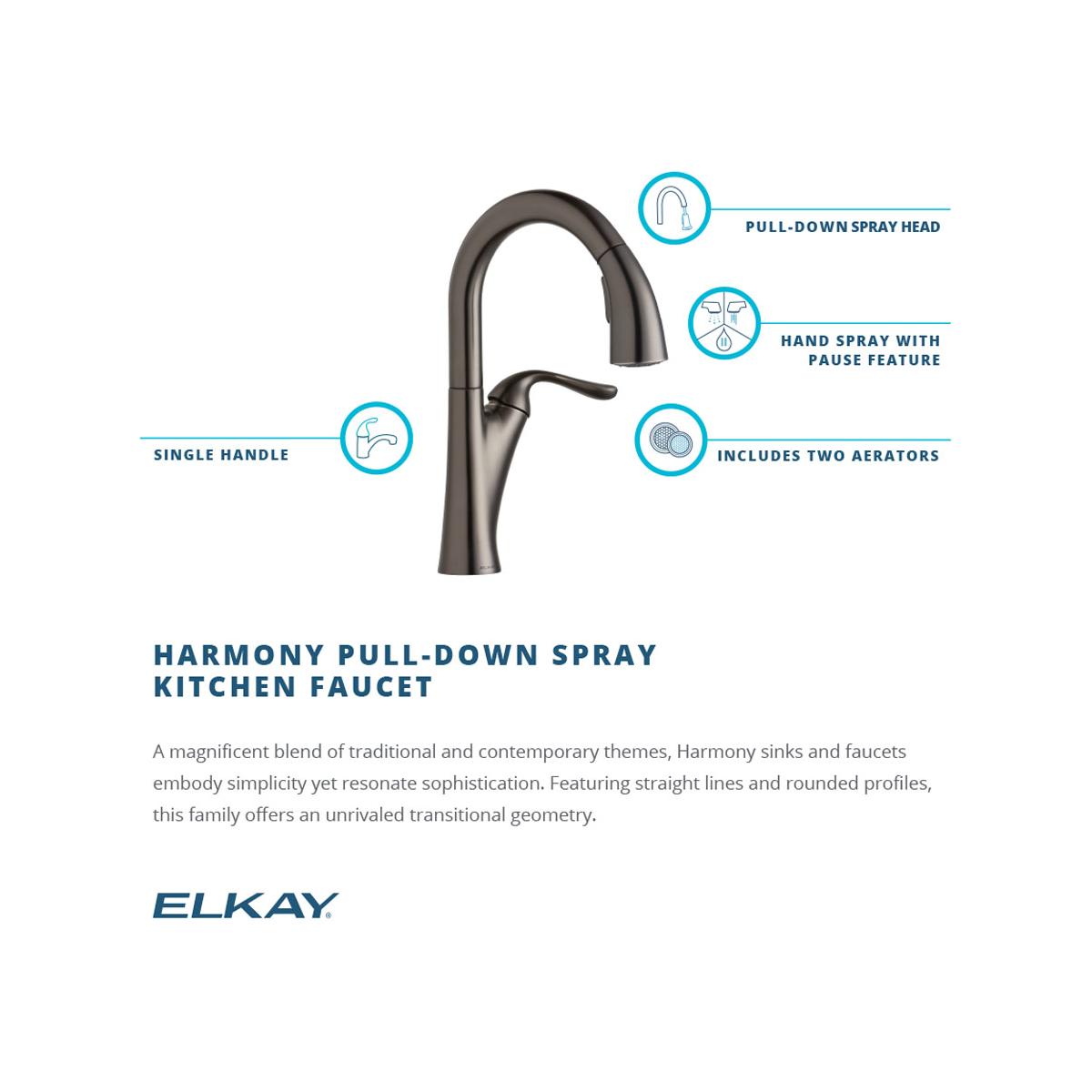 Alternate Image for Elkay LKHA4032CR Harmony Single Hole Bar Faucet with Pull-down Spray and Forward Only Lever Handle Chrome