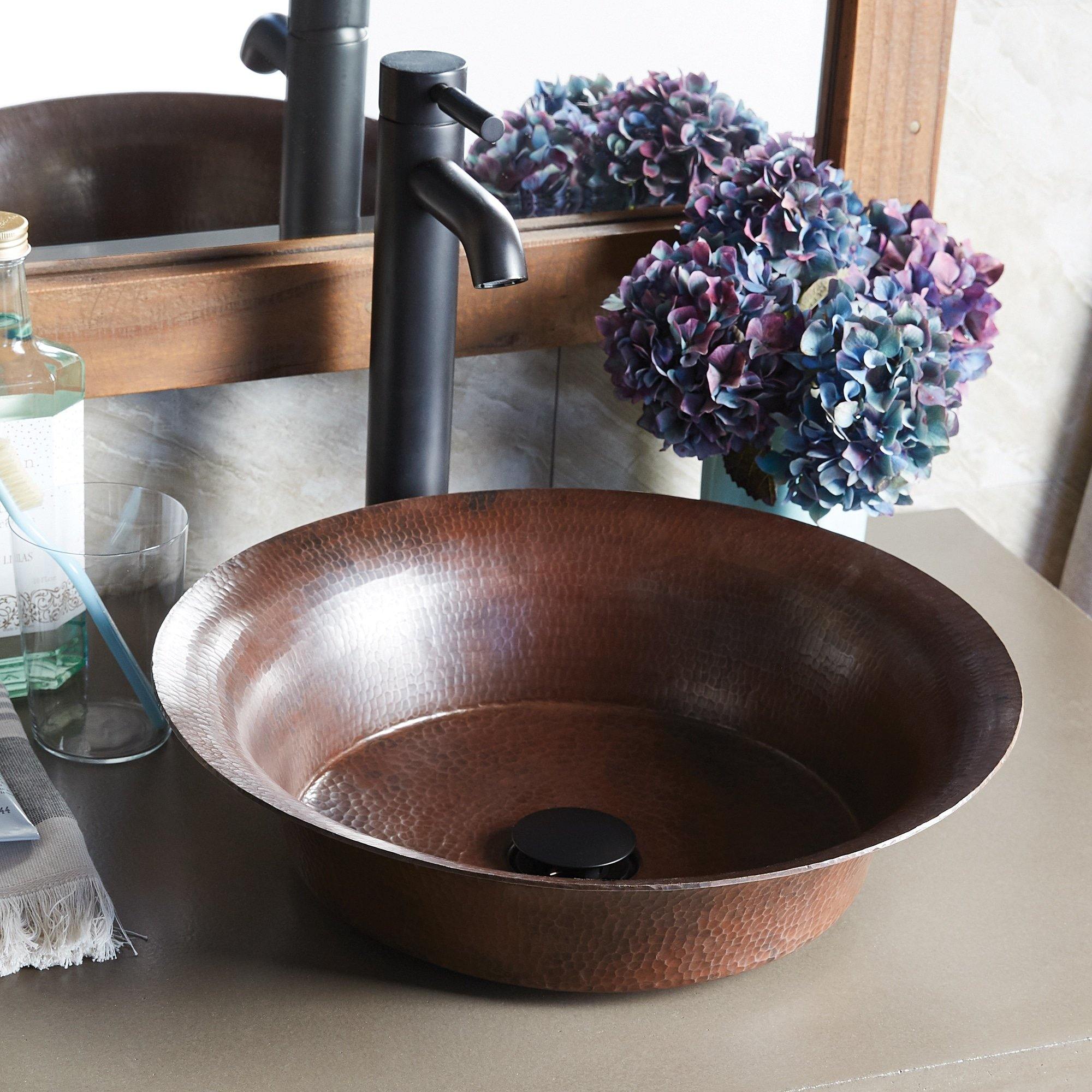 Native Trails Maestro 16" Round Copper Bathroom Sink, Antique Copper, CPS271