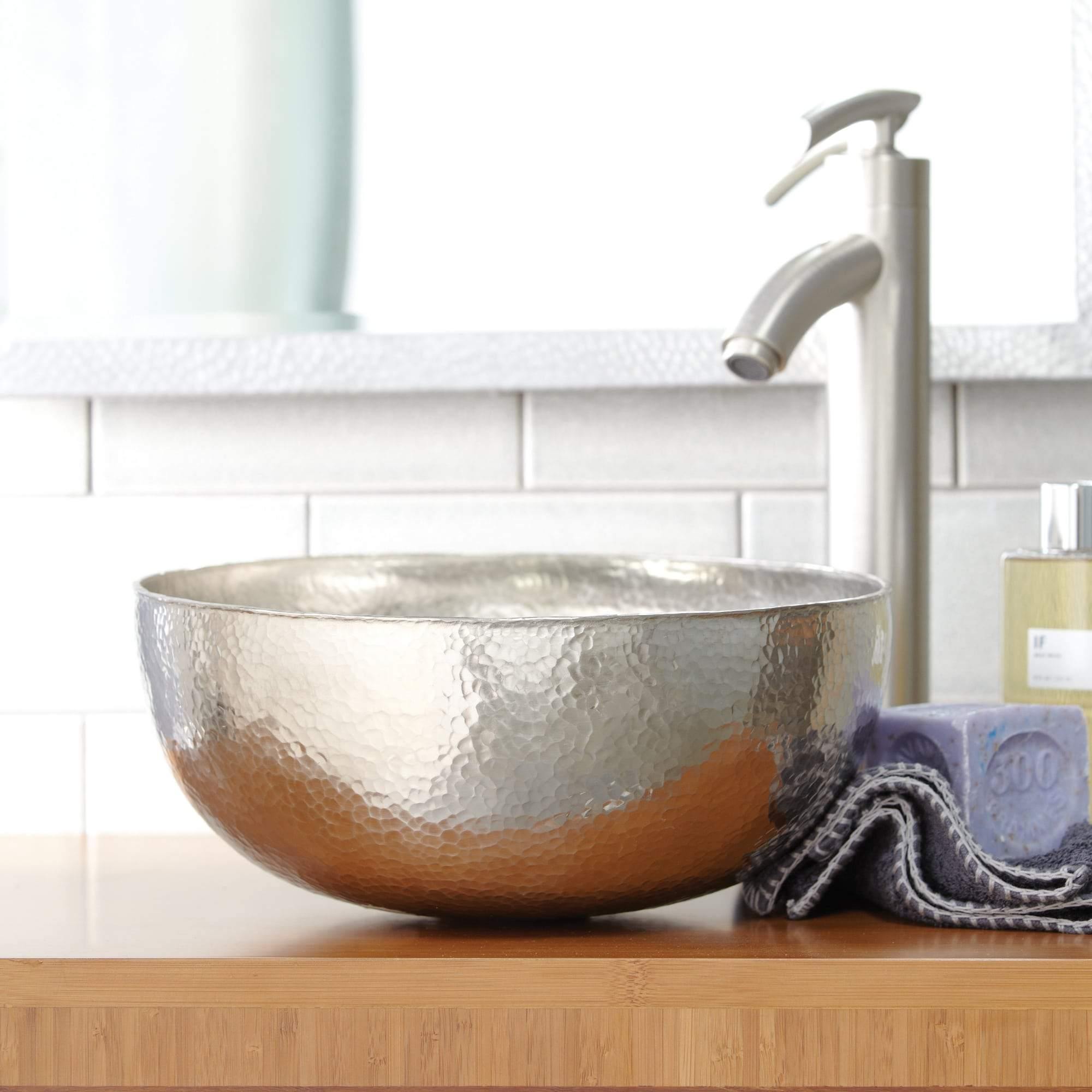 Native Trails Maestro 13" Round Nickel Bathroom Sink, Brushed Nickel, CPS566