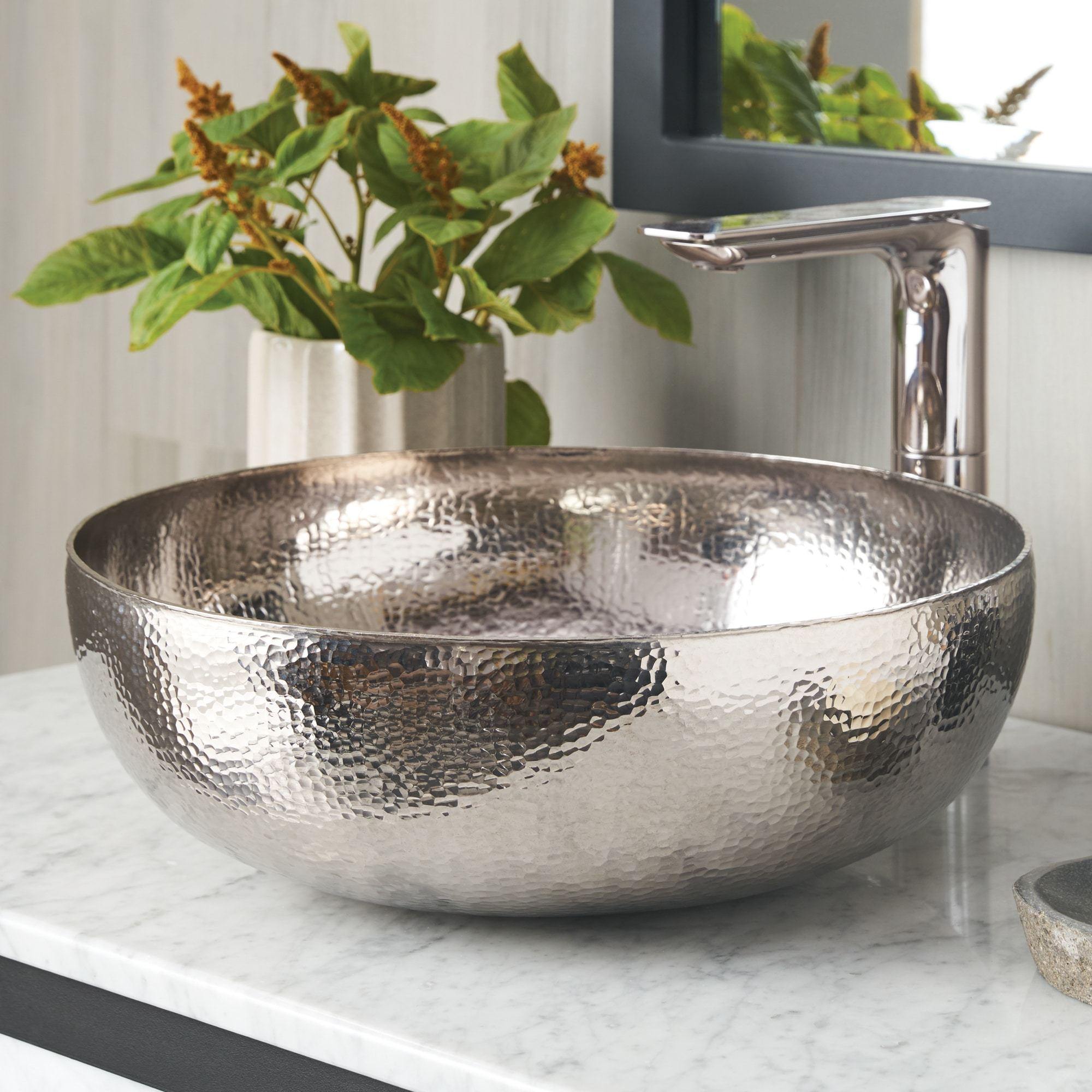 Native Trails Maestro 16" Round Nickel Bathroom Sink, Polished Nickel, CPS863