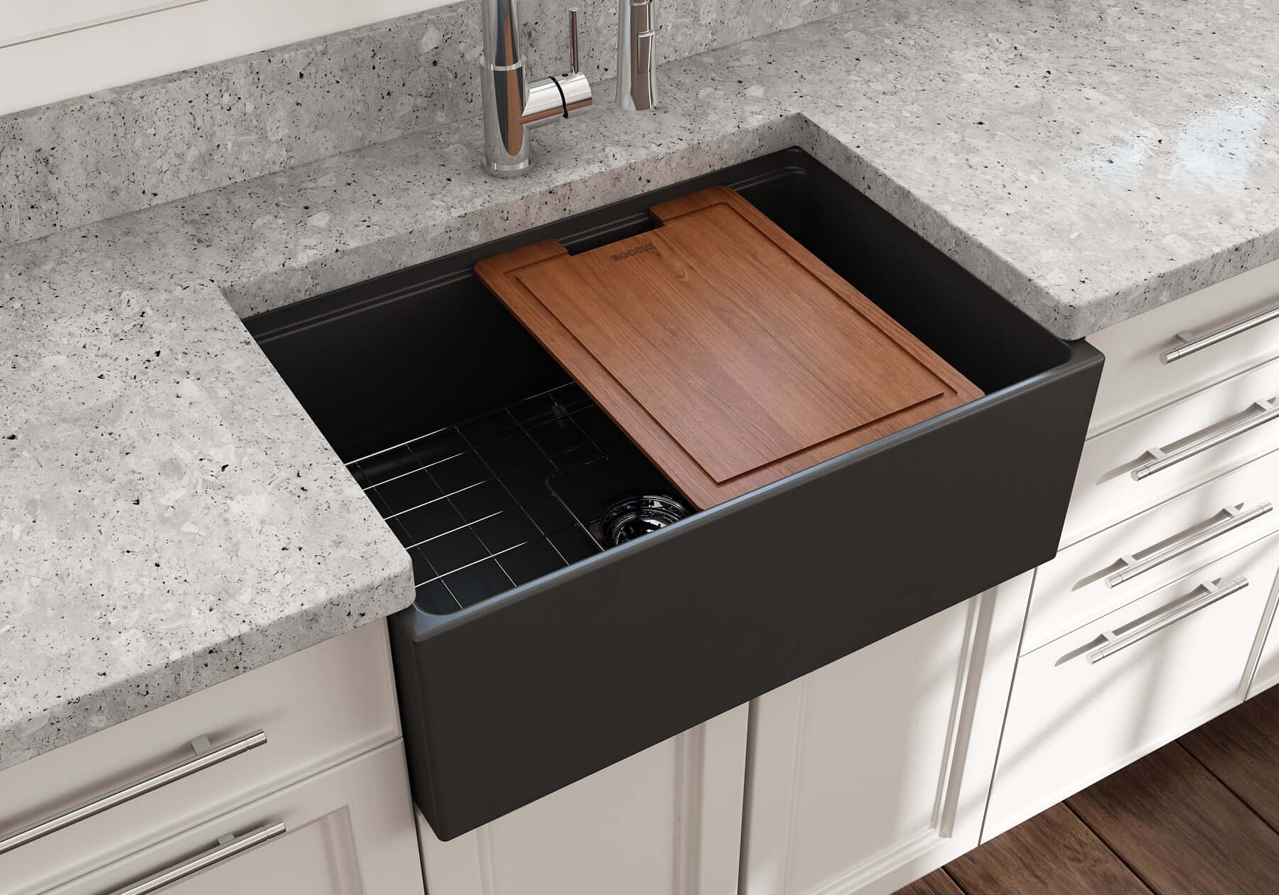 Alternate Image for BOCCHI Contempo 27" Fireclay Workstation Farmhouse Sink Kit with Accessories, Matte Dark Gray, 1628-020-0120