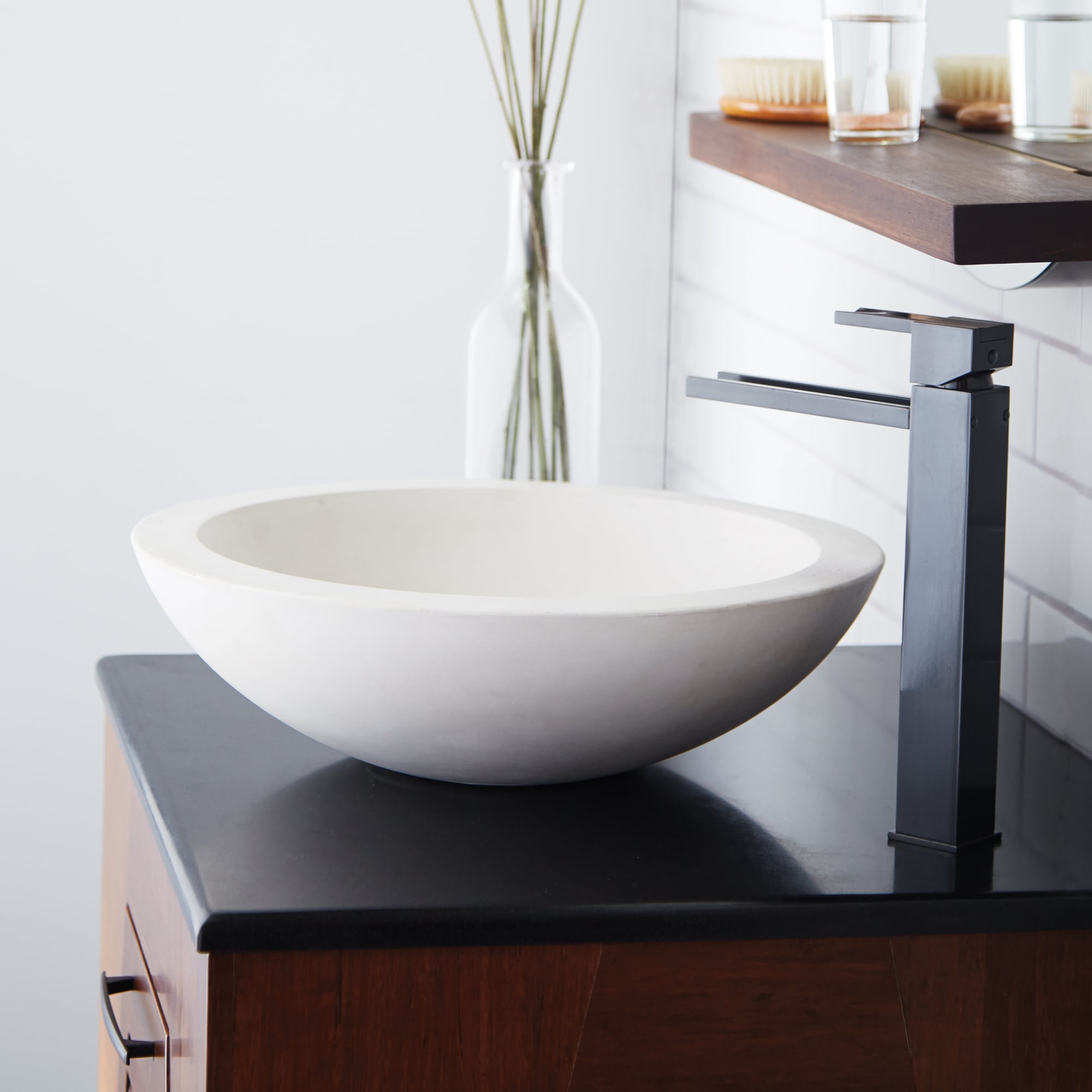 Native Trails Morro 17" Round NativeStone Concrete Bathroom Sink, Pearl, NSL1705-P