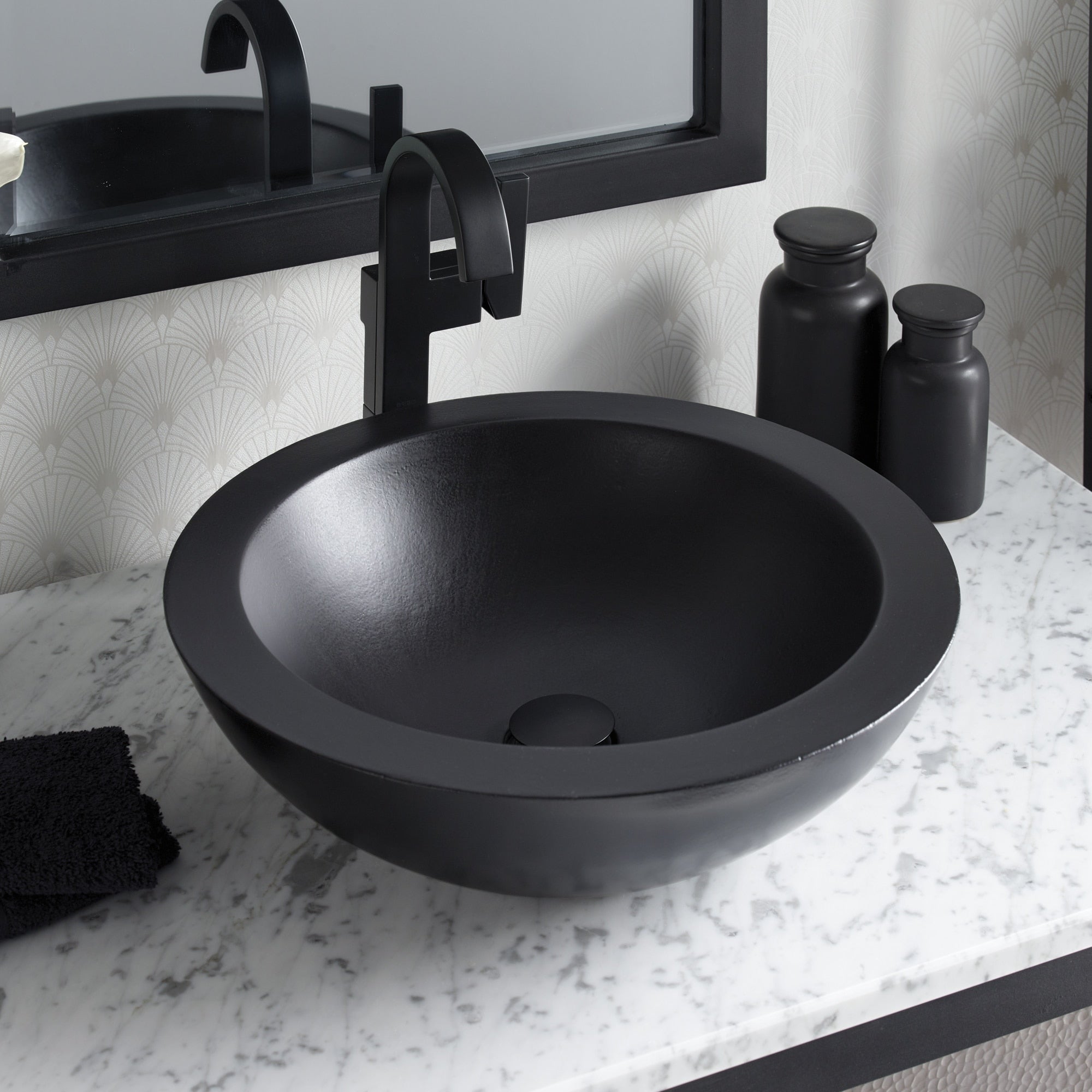 Native Trails Morro 17" Round NativeStone Concrete Bathroom Sink, Charcoal, NSL1705-C
