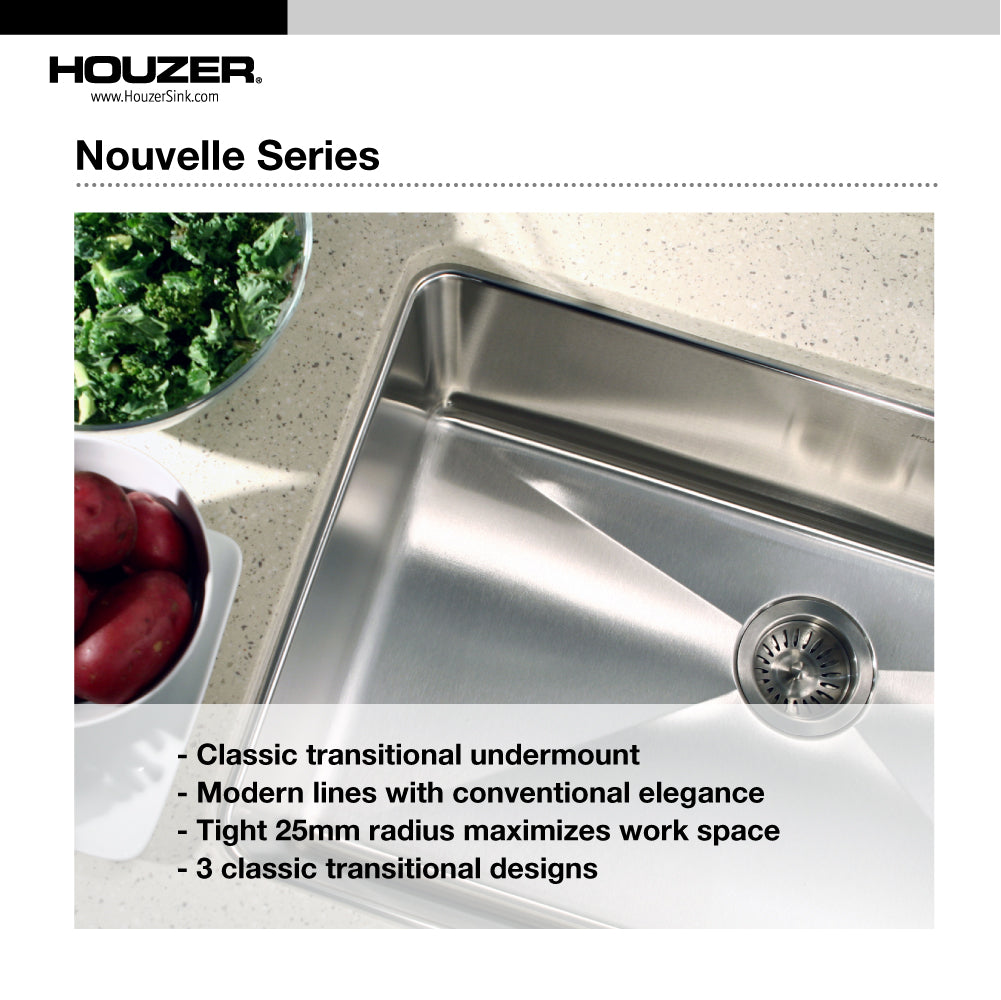 Alternate Image for Houzer 31" Stainless Steel Undermount 50/50 Double Bowl Kitchen Sink, 18 Gauge, NOD-4200