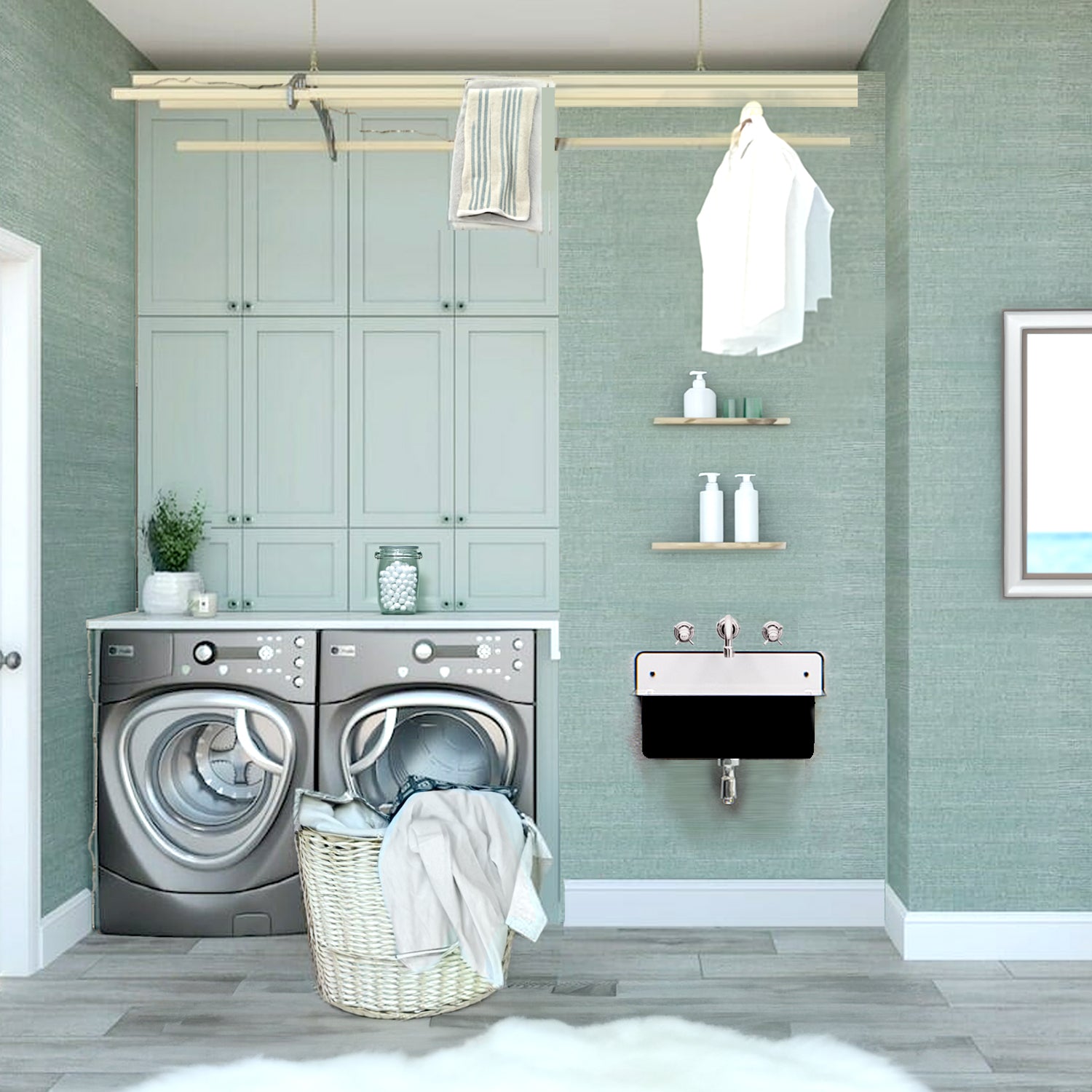 Alternate Image for Nantucket Sinks Anchor 20" Wallmount Iron Utility Sink with Accessories, Black/White, NS-ACBS20-BLKW