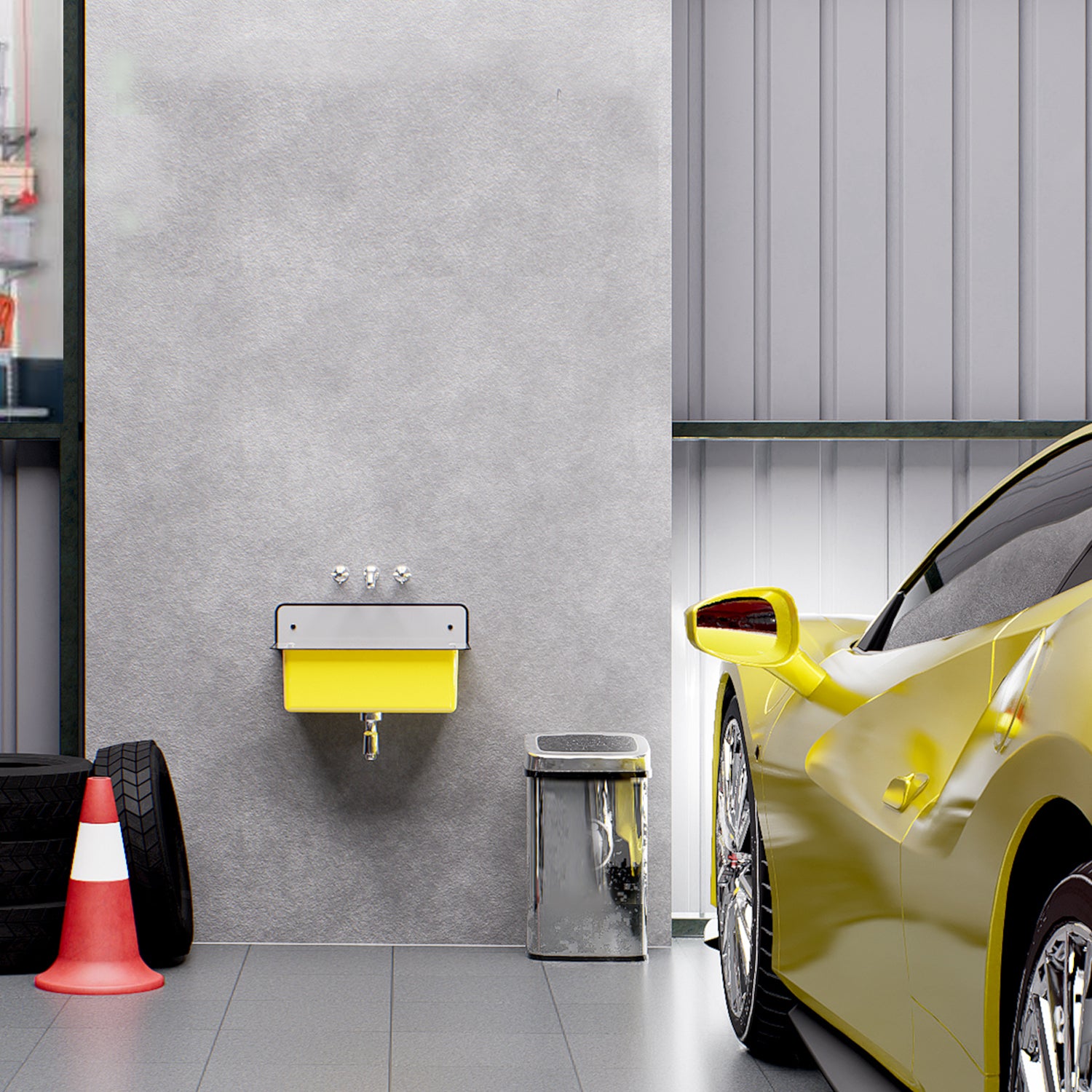 Alternate Image for Nantucket Sinks Anchor 20" Wallmount Iron Utility Sink with Accessories, Yellow/White, NS-ACBS20-YLWW