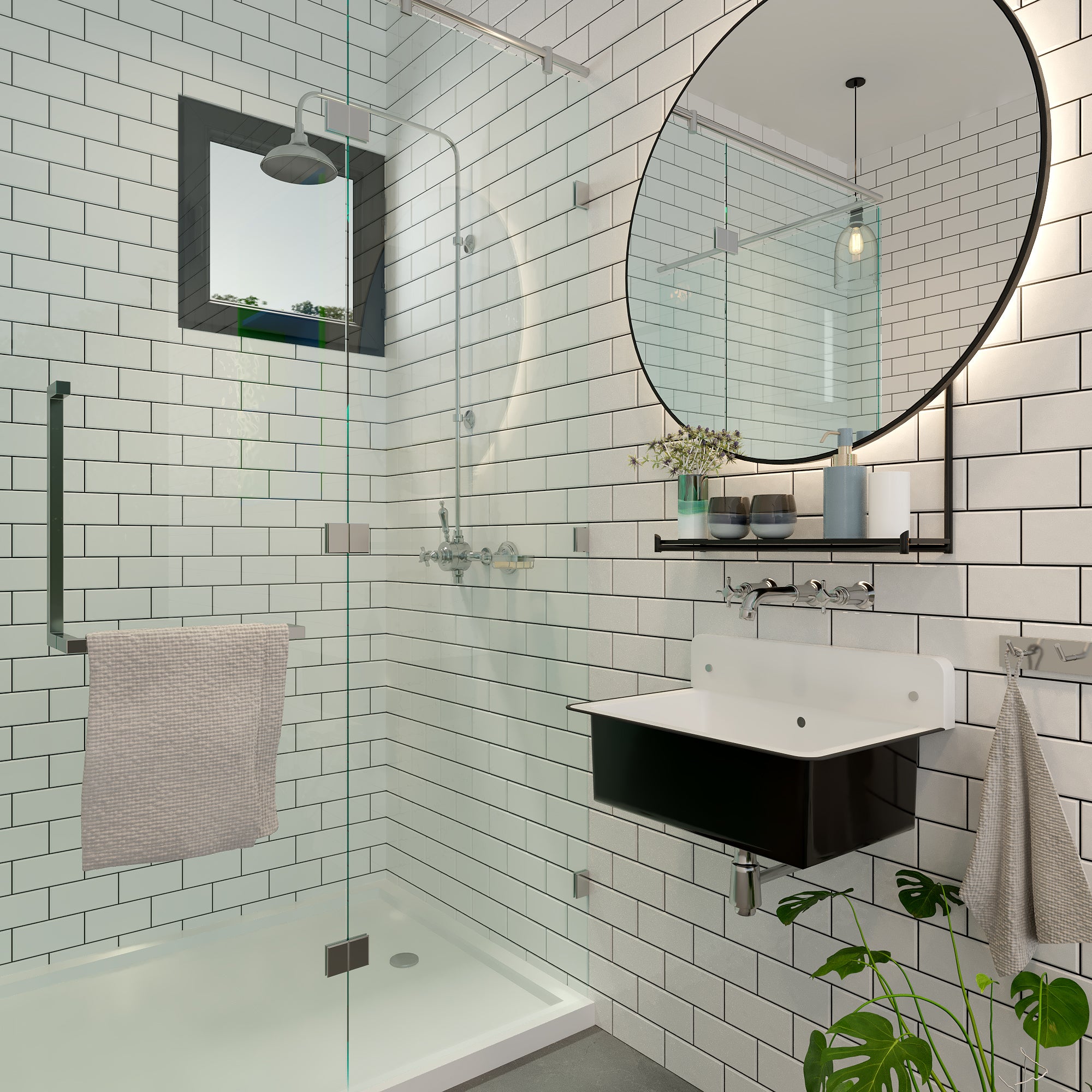 Alternate Image for Nantucket Sinks Anchor 19.5" x 14" Irregular Wallmount Iron Bathroom Sink with Accessories, Black/White, NS-ACBS20OF-BLKW