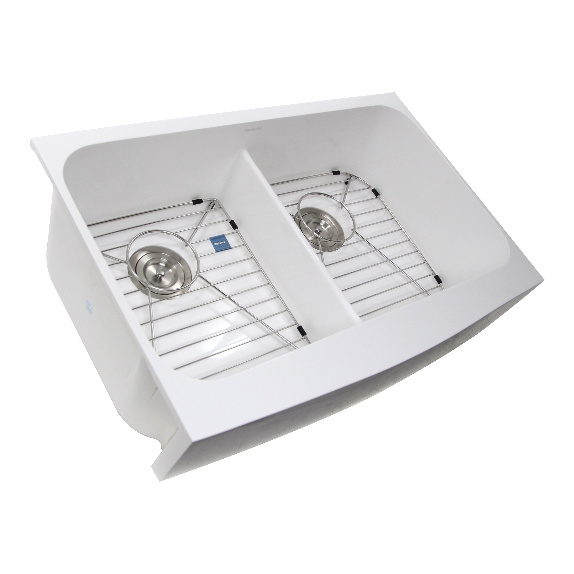 Nantucket Sinks Glacierstone 31" Retrofit Double Bowl Farmhouse Sink, White, NS-GSEZA32D