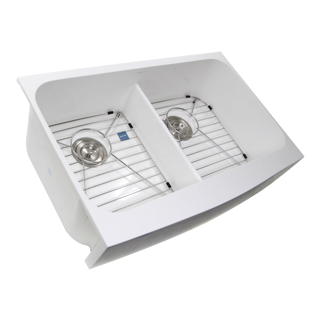 Nantucket Sinks Glacierstone 31" Retrofit Double Bowl Farmhouse Sink, White, NS-GSEZA32D