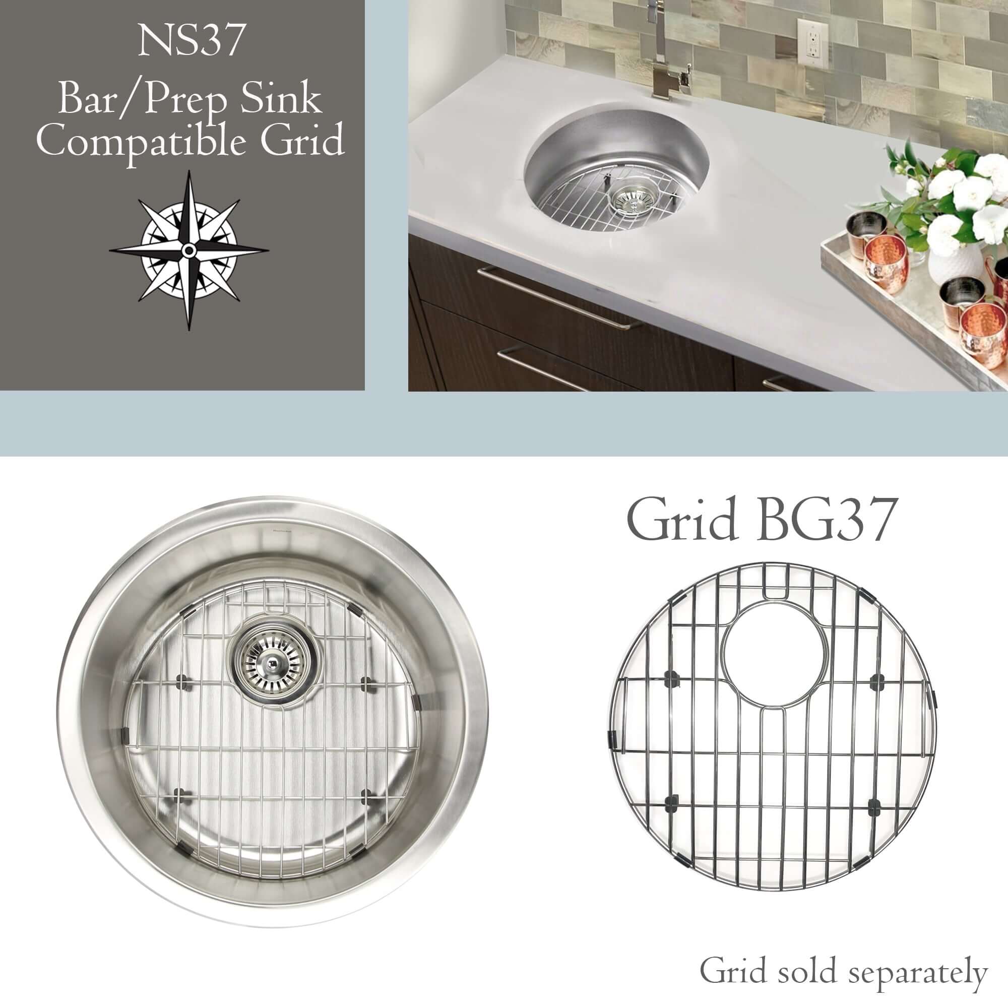 Alternate Image for Nantucket Sinks Quidnet 18" Round 304 Stainless Steel Bar/Prep Sink with Accessories, NS37