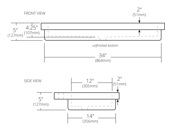 Alternate Image for Native Trails Trough 36" Rectangle NativeStone Concrete Bathroom Sink, No Faucet Hole, Charcoal, NSL3619-CX