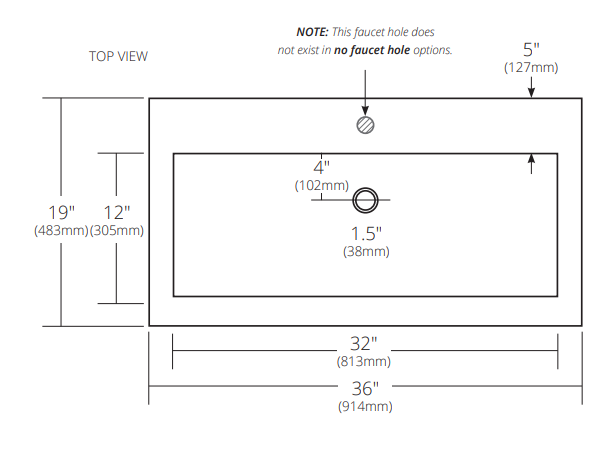 Alternate Image for Native Trails Trough 36" Rectangle NativeStone Concrete Bathroom Sink, 1 Faucet Hole, Earth, NSL3619-E