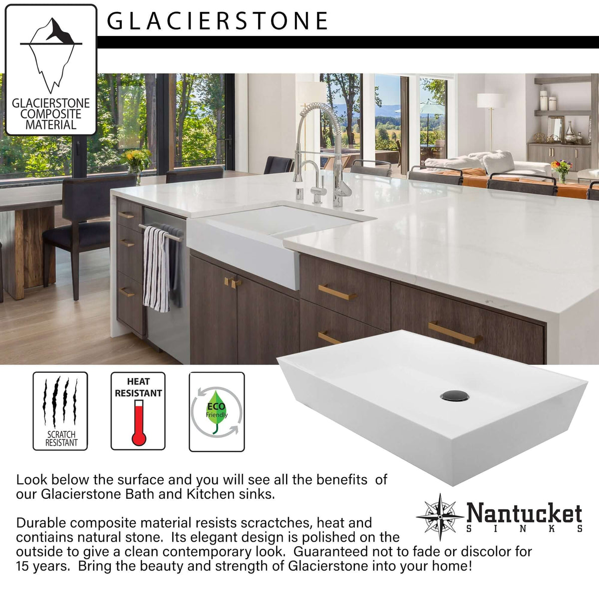 Alternate Image for Nantucket Sinks Glacierstone 24" Glacierstone Bathroom Sink, White, NS-GSTR24