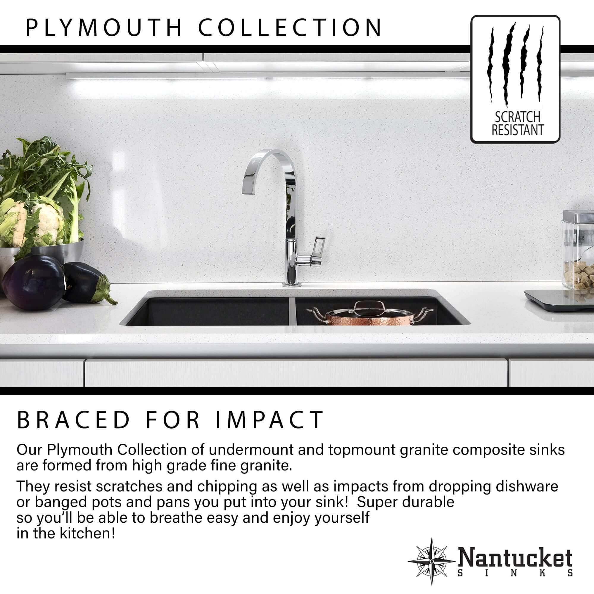 Alternate Image for Nantucket Sinks Plymouth 33" Granite Composite Kitchen Sink, White, PR3322-DM-W