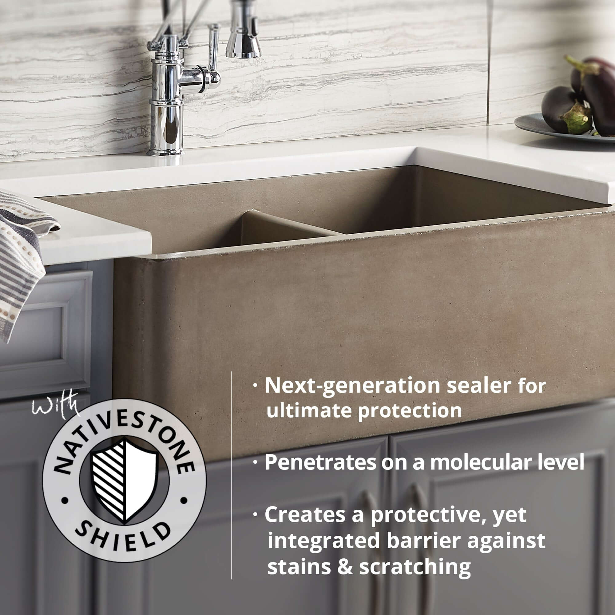 Alternate Image for Native Trails Trough 48" Rectangle NativeStone Concrete Bathroom Sink, 2 Faucet Holes, Pearl, NSL4819-P