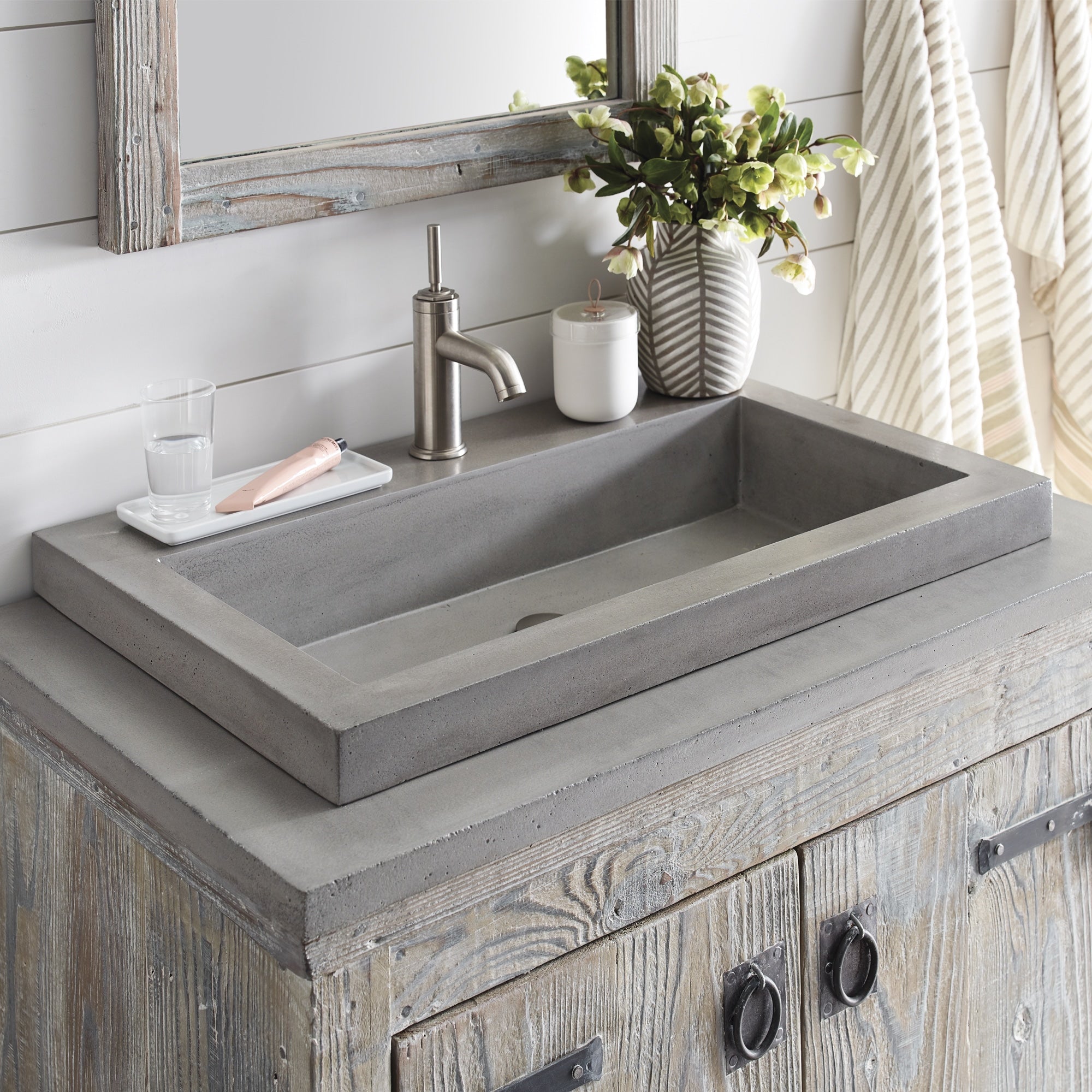 Native Trails 36" NativeStone Vanity Top in Ash- Trough with Single or No Faucet Hole, NSV36-AT