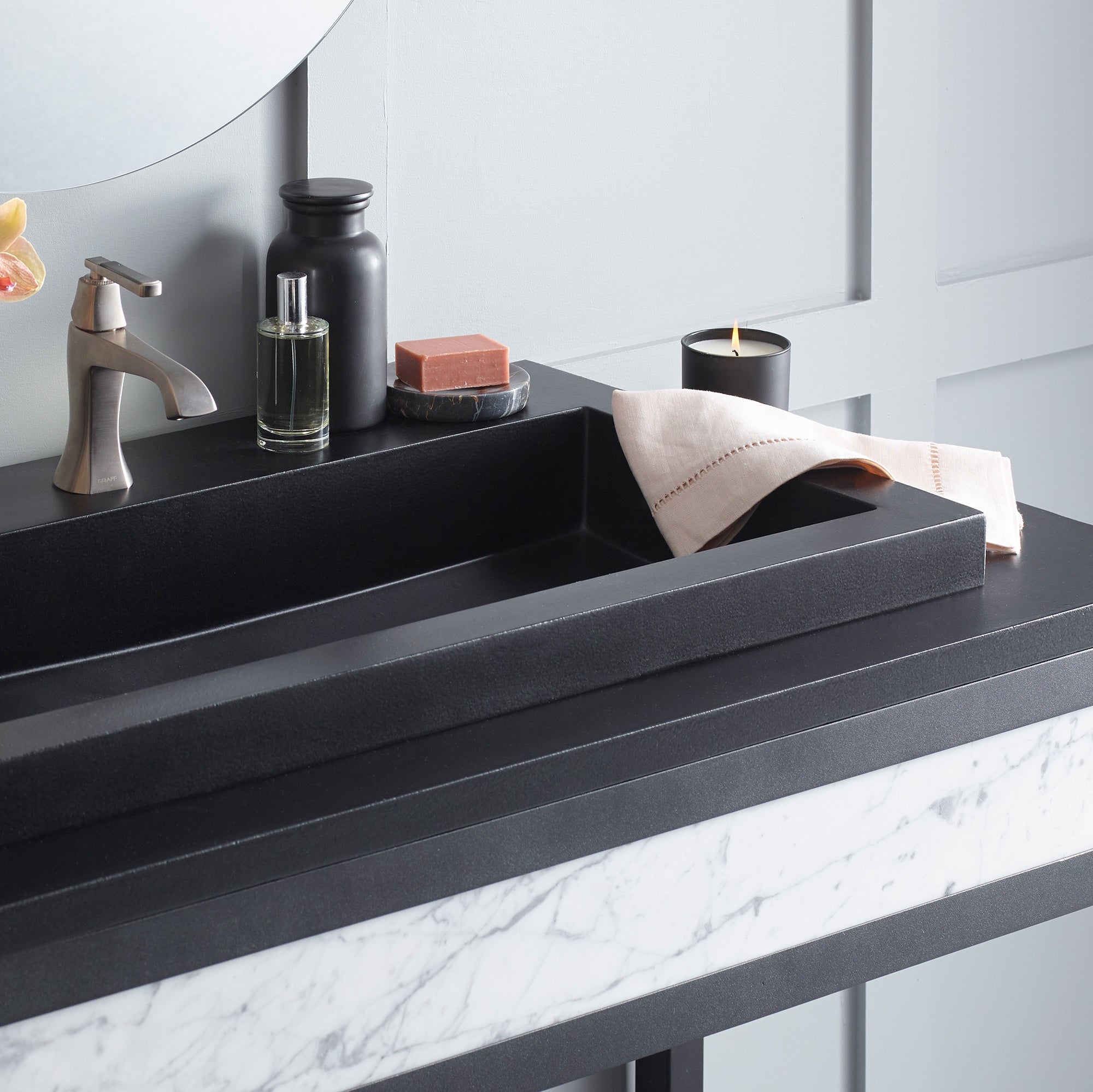 Alternate Image for Native Trails 48" Native Stone ADA Vanity Top, Charcoal, 34x14 Cutout for Trough with Single or No Faucet Hole, VT48-T3414-C-1