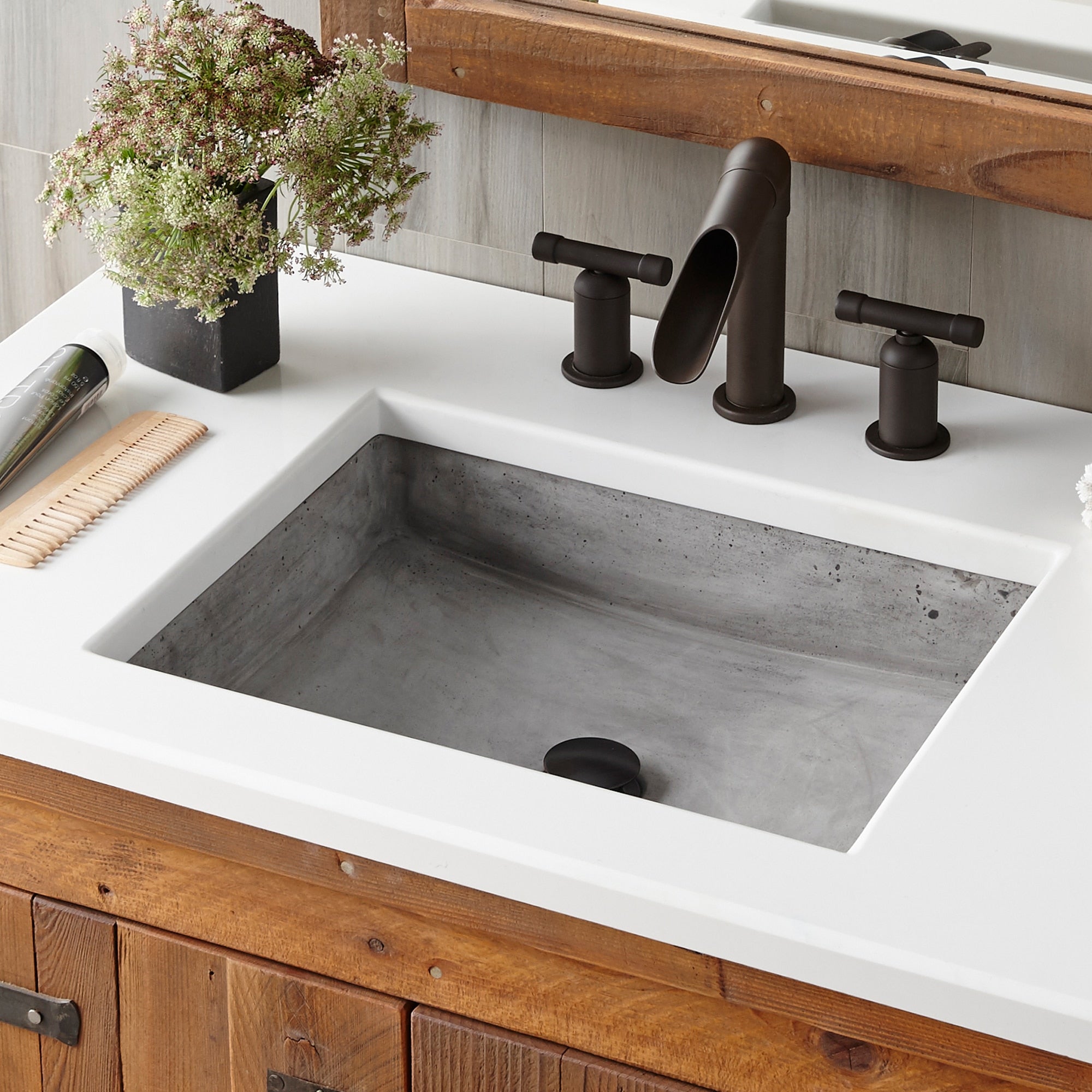 Alternate Image for Native Trails Nipomo 20" Rectangle NativeStone Concrete Farmhouse Bathroom Sink, Ash, NSL1915-A