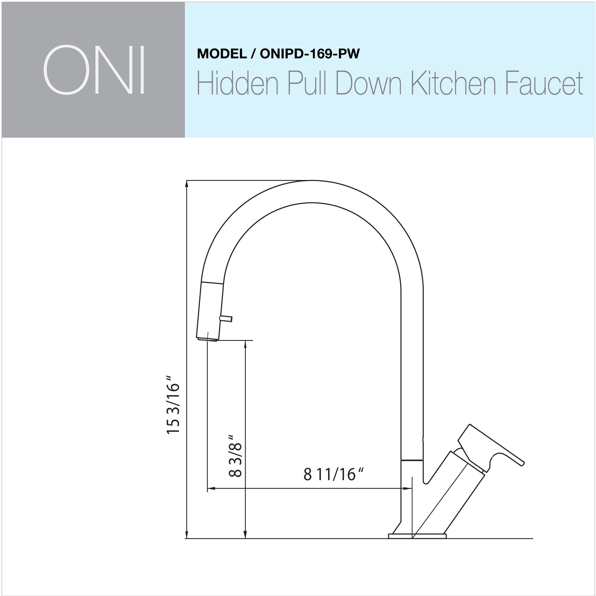 Alternate Image for Houzer Oni 1.75 GPM Lever Brass Kitchen Faucet, Pull Down, Pewter, ONIPD-169-PW