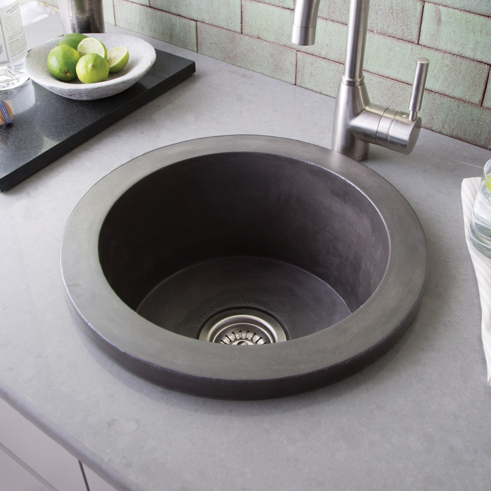 Native Trails Olivos 16" NativeStone Concrete Bar/Prep Sink, Slate, NSB1607-S