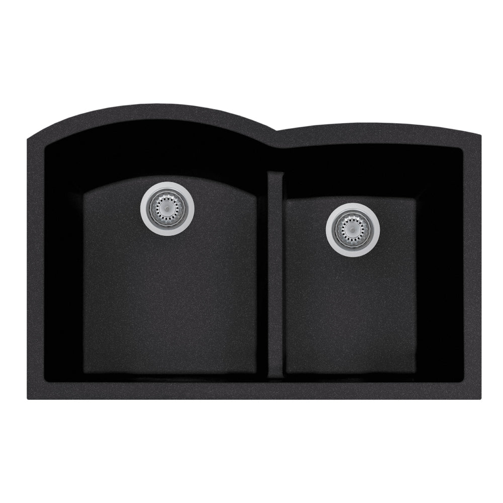 Houzer Quartztone 33" Undermount Granite Kitchen Sink, 60/40 Double Bowl, Midnite, P-175U Midnite