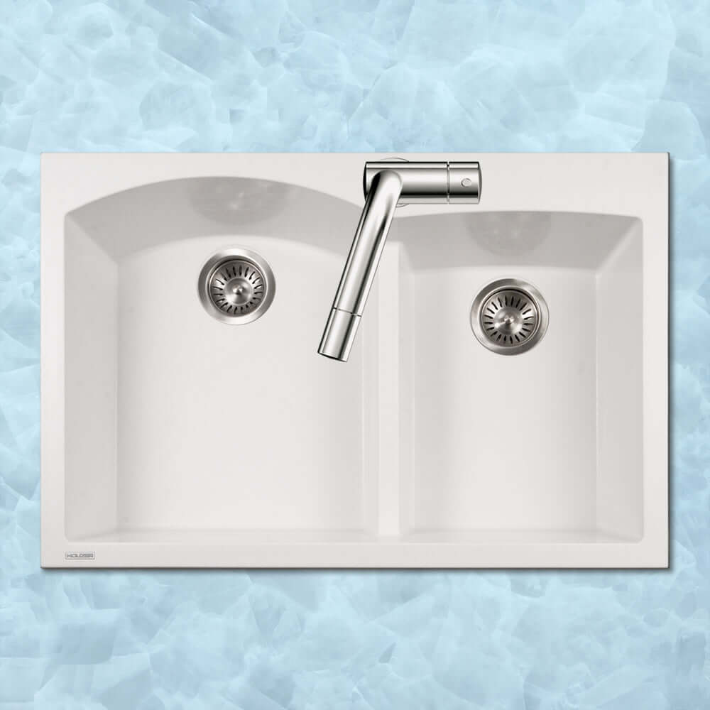 Alternate Image for Houzer Quartztone 33" Drop In/Topmount Granite Kitchen Sink, 60/40 Double Bowl, Cloud, P-175 Cloud