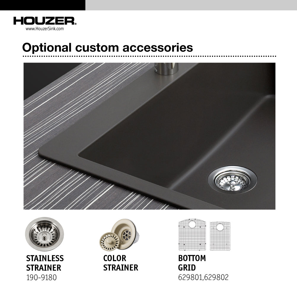 Alternate Image for Houzer Quartztone 33" Drop In/Topmount Granite Kitchen Sink, 60/40 Double Bowl, Cloud, P-175 Cloud
