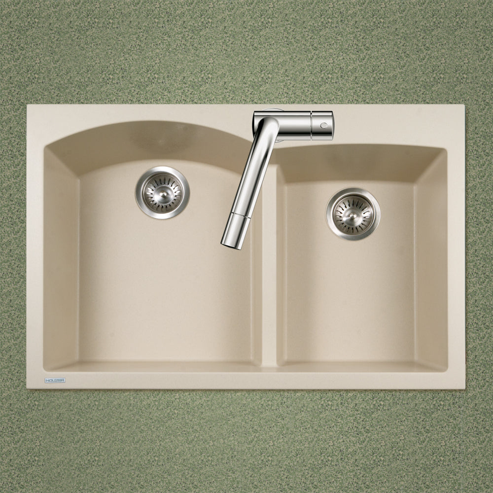 Alternate Image for Houzer Quartztone 33" Drop In/Topmount Granite Kitchen Sink, 60/40 Double Bowl, Sand, P-175 Sand