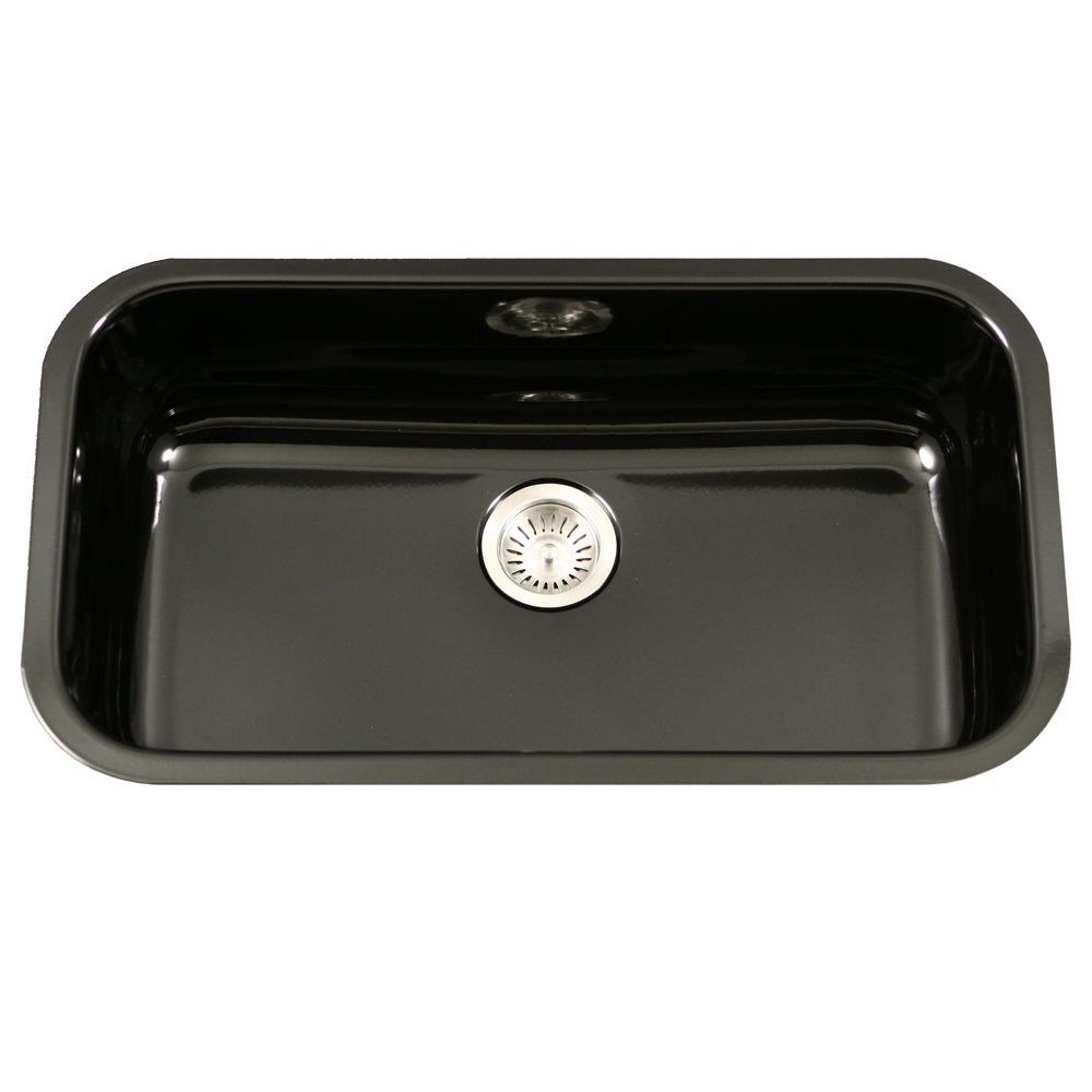 Houzer 31" Porcelain Enamel Steel Undermount Single Bowl Kitchen Sink, Black, PCG-3600 BL