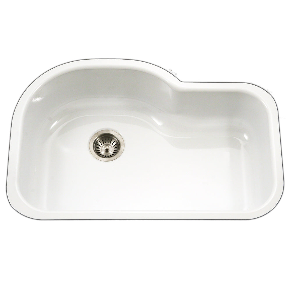 Alternate Image for Houzer 31" Porcelain Enamel Steel Undermount Single Bowl Kitchen Sink, White, PCH-3700 WH