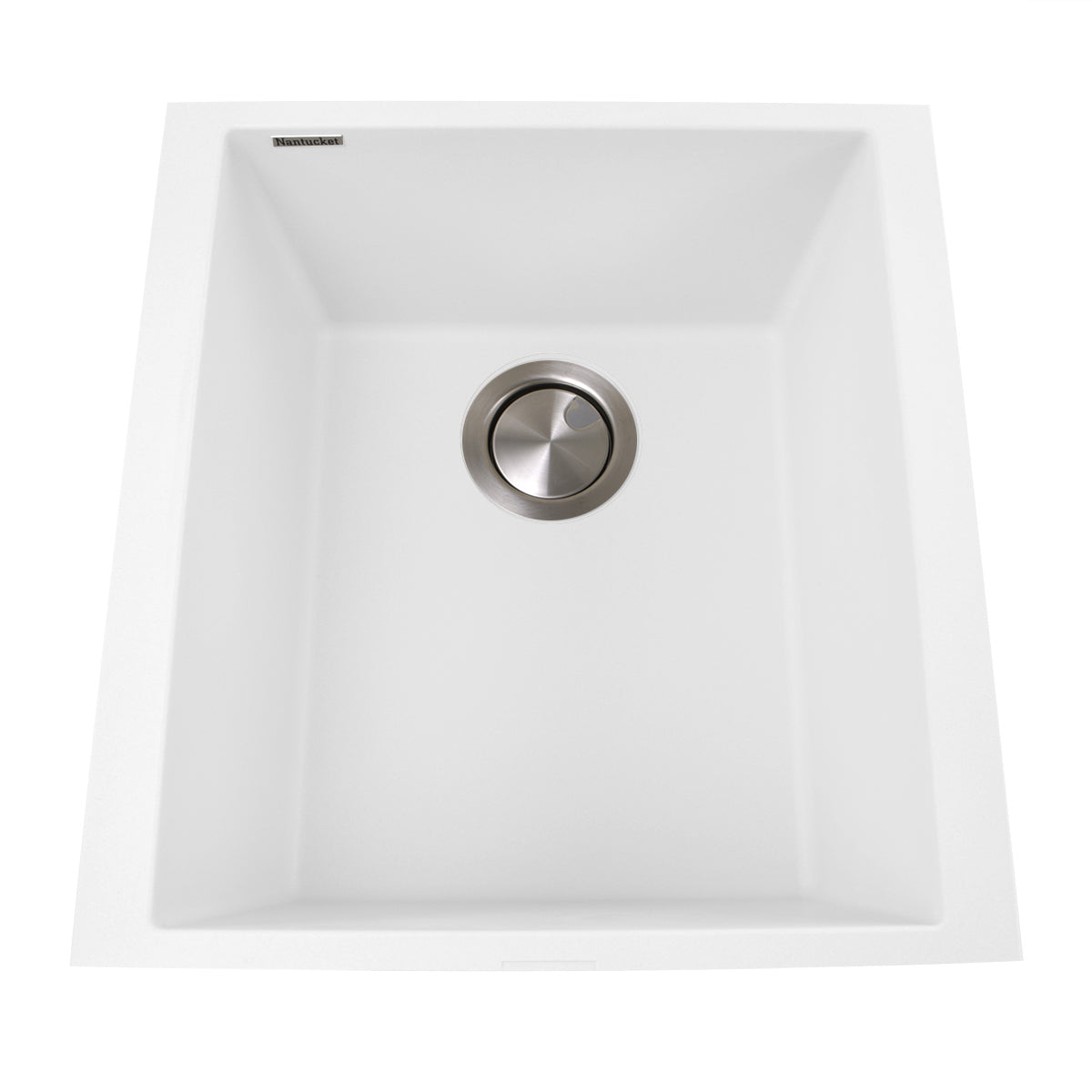 Nantucket Sinks Plymouth 16" Rectangle Granite Composite Bar/Kitchen Sink, White, PR1716-W
