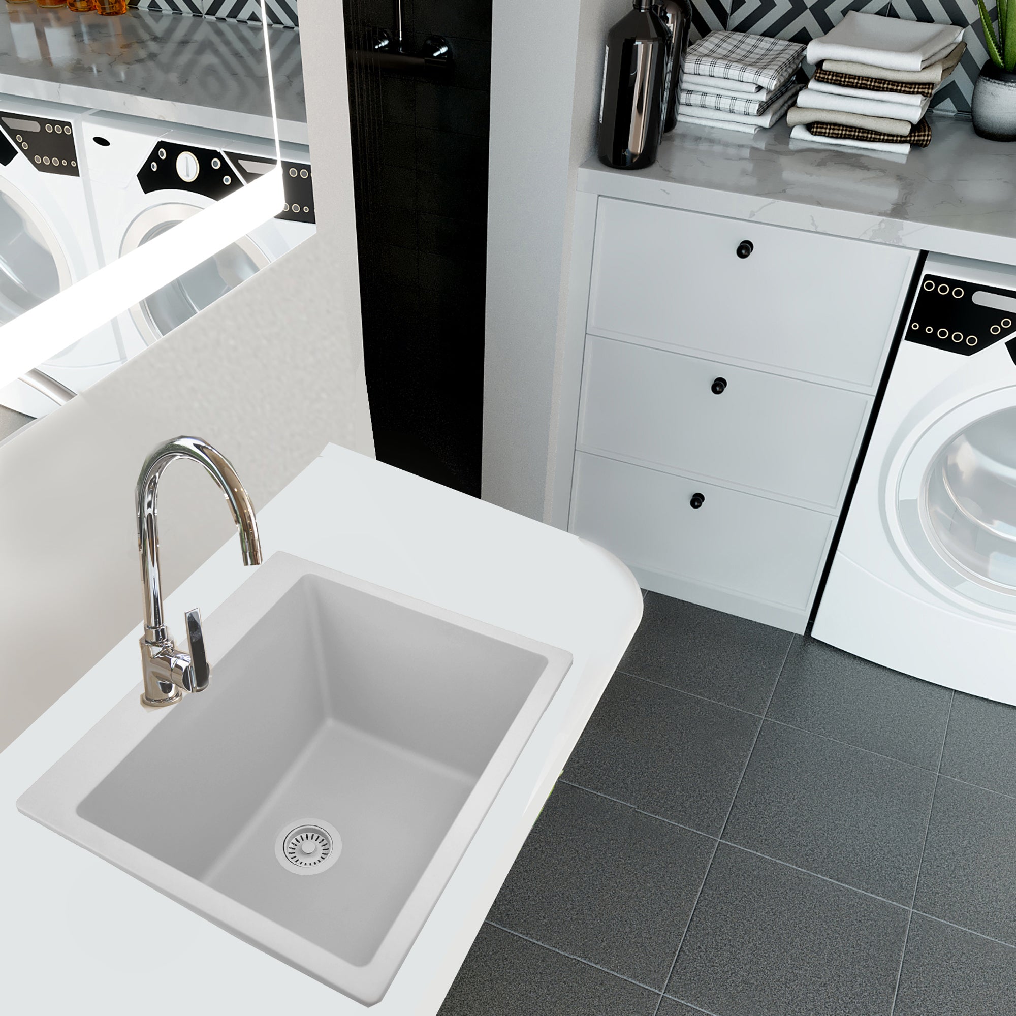 Alternate Image for Nantucket Sinks Rockport 25" Dual Mount Granite Composite Laundry Sink, White, PR2522-DM-W