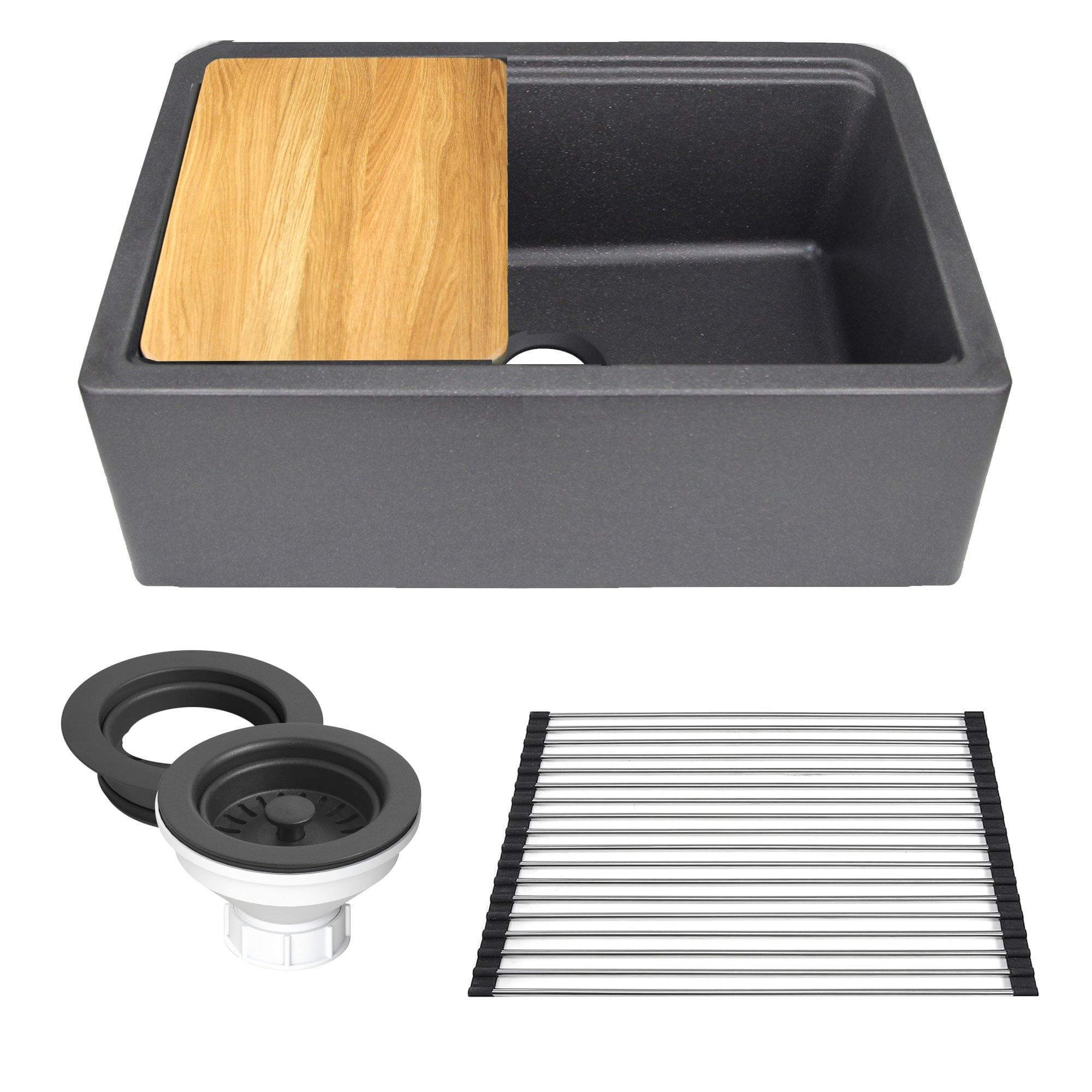 Alternate Image for Nantucket Sinks Rockport 30" Granite Composite Workstation Farmhouse Sink with Accessories, Black, PR3020-APS-BL