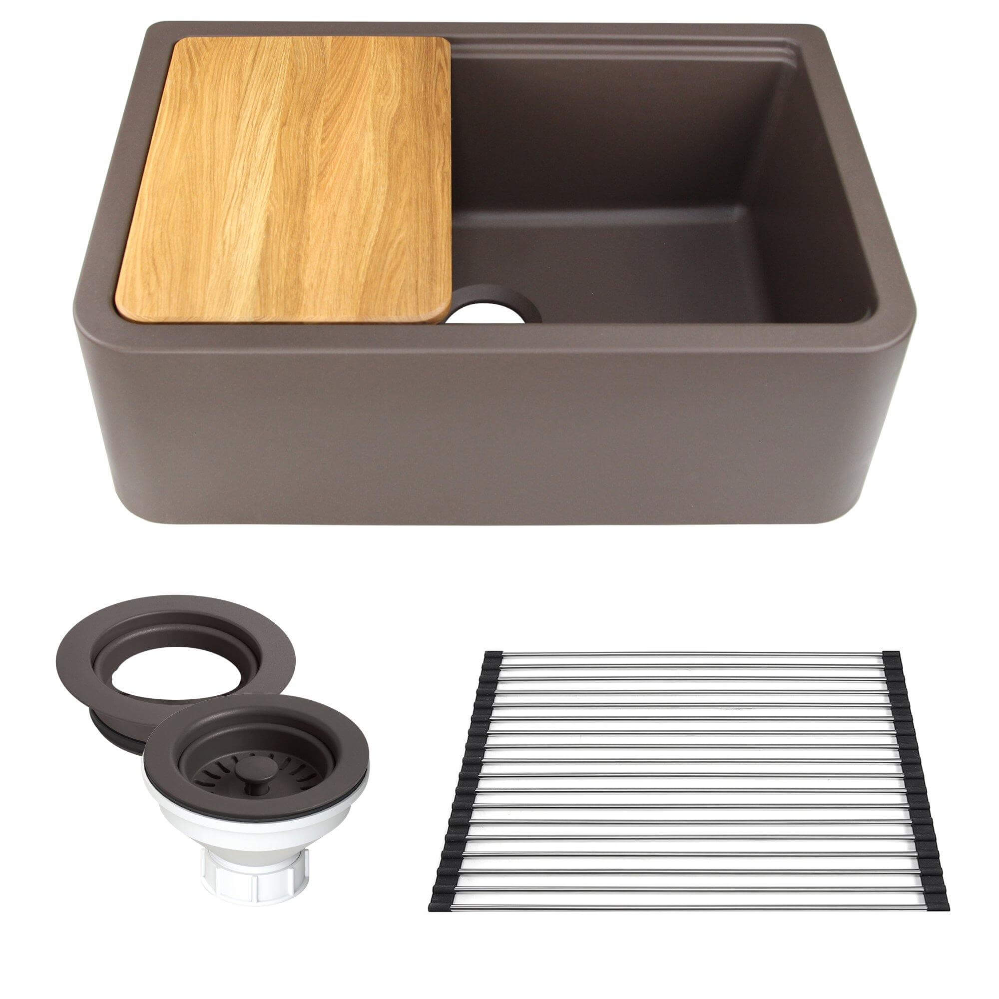 Alternate Image for Nantucket Sinks Rockport 30" Granite Composite Workstation Farmhouse Sink with Accessories, Brown, PR3020-APS-BR