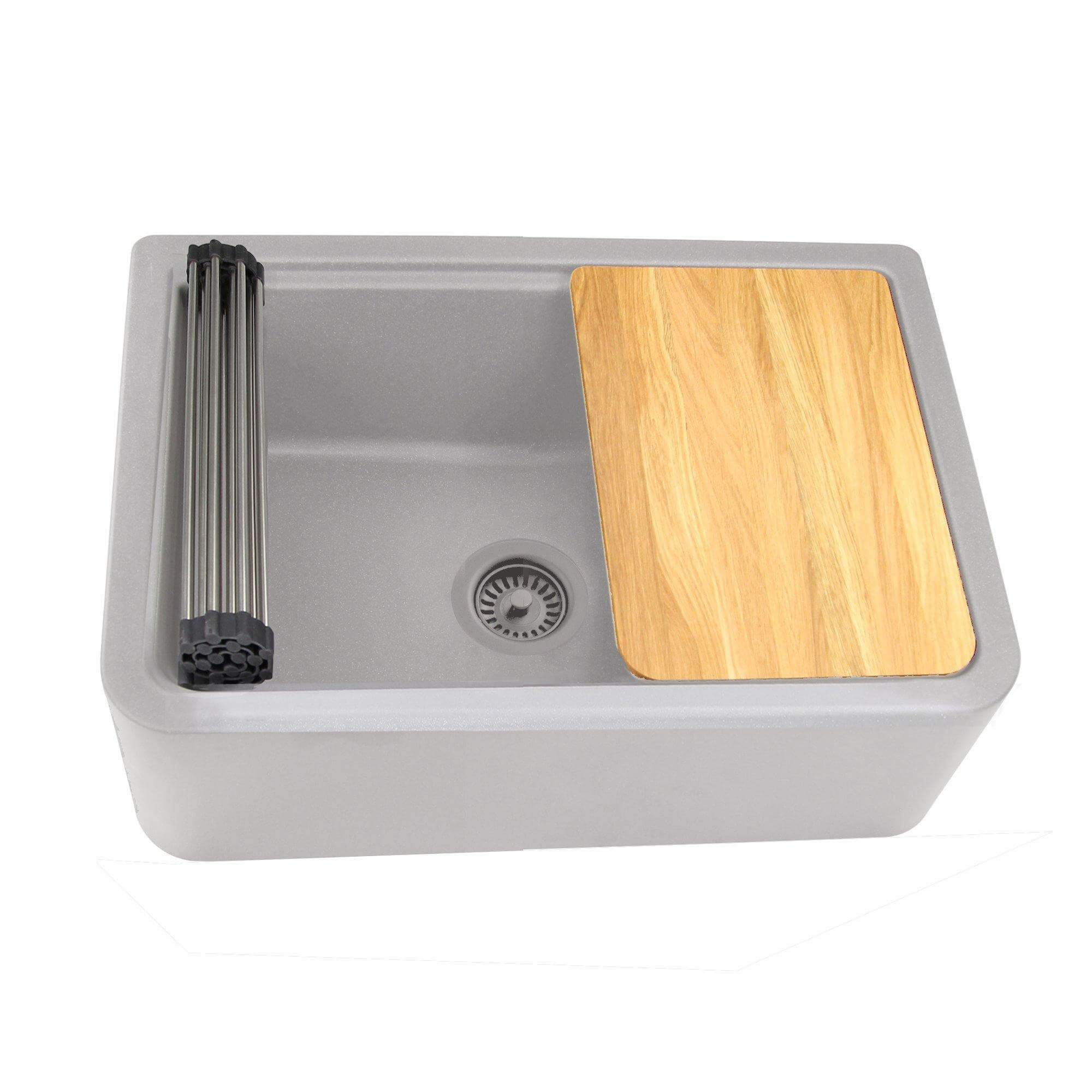 Alternate Image for Nantucket Sinks Rockport 30" Granite Composite Workstation Farmhouse Sink with Accessories, Light Grey, PR3020-APS-G