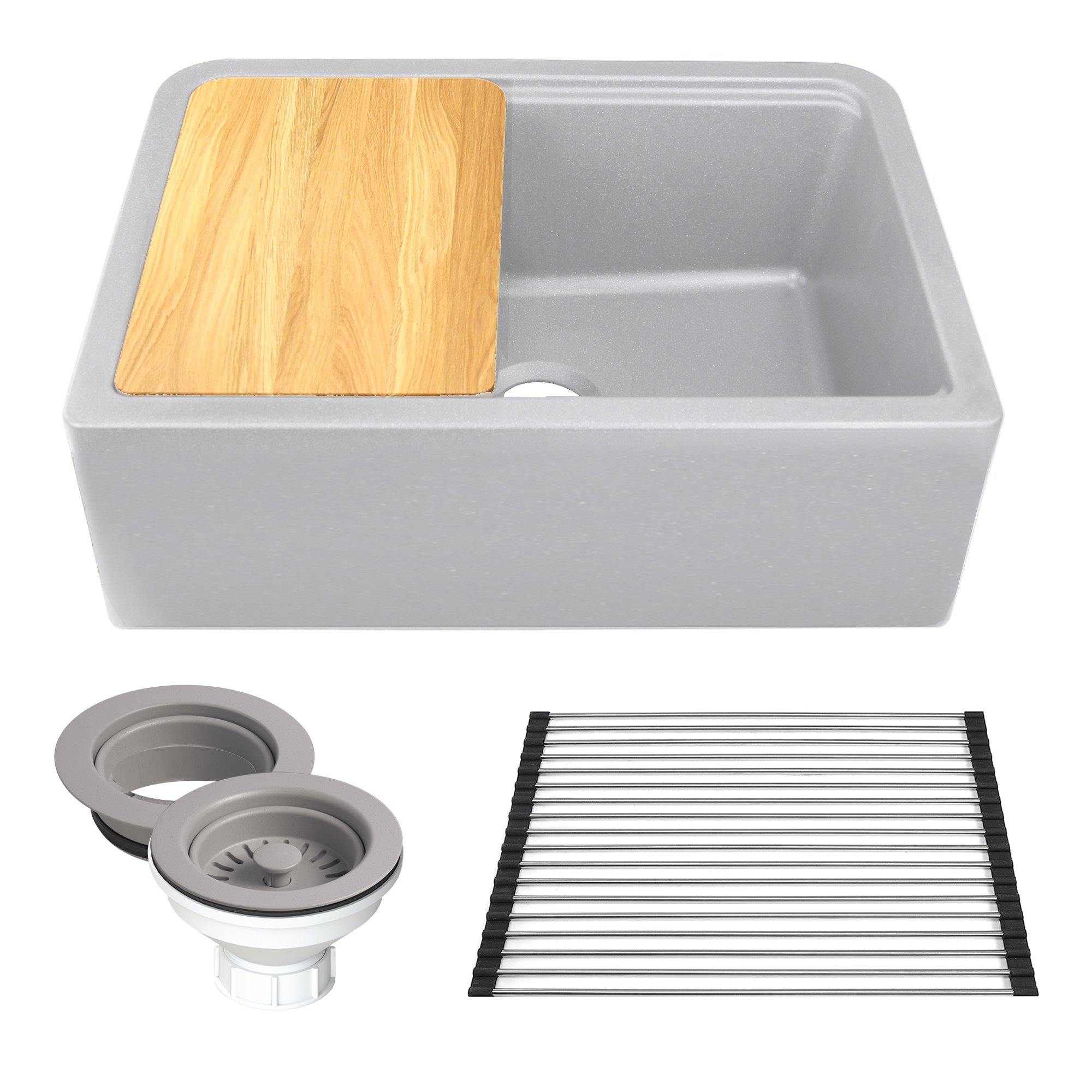 Nantucket Sinks Plymouth 30" Granite Composite Workstation Farmhouse Sink with Accessories, Light Grey, PR3020-APS-G - The Sink Boutique