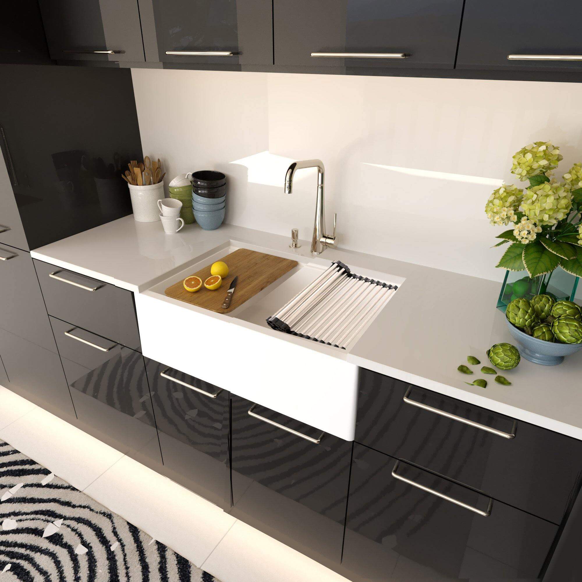 Alternate Image for Nantucket Sinks Rockport 30" Granite Composite Workstation Farmhouse Sink with Accessories, White, PR3020-APS-W