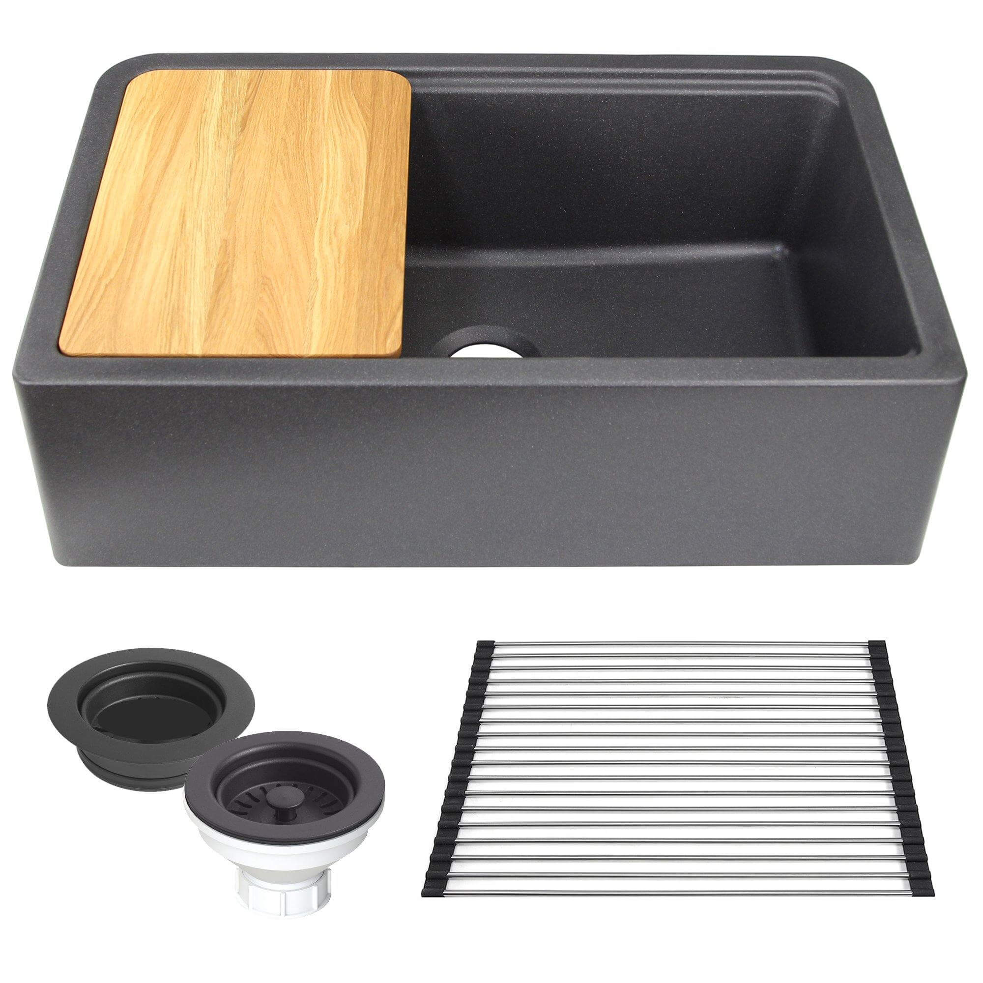 Alternate Image for Nantucket Sinks Rockport 33" Granite Composite Workstation Farmhouse Sink with Accessories, Black, PR3320-APS-BL